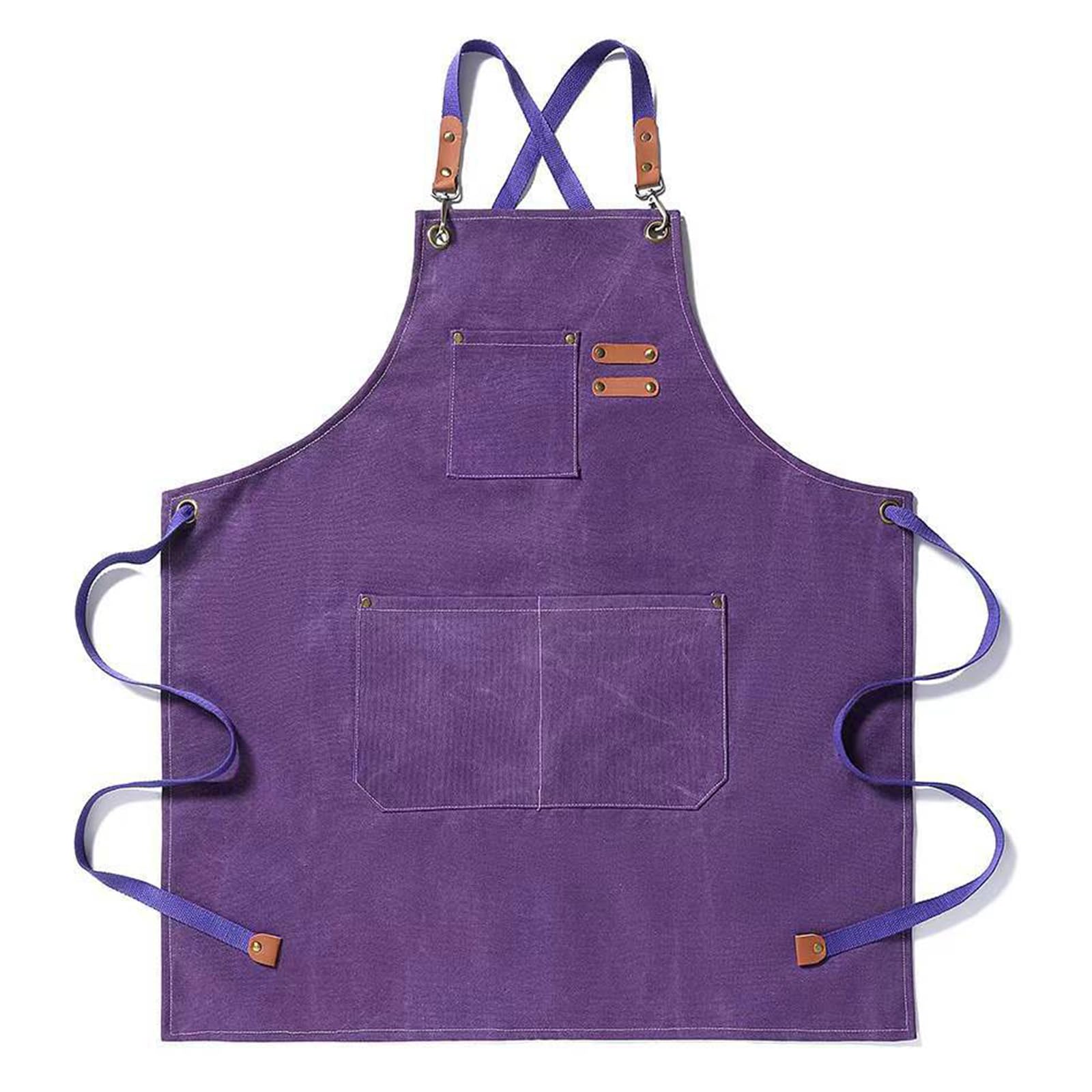 Grembiuli da Forno, Grembiuli da Cuoco for Uomo e Donna con Ampie Tasche, Grembiule Lavoro Regolabile in Tela di Cotone, Nero(Purple)