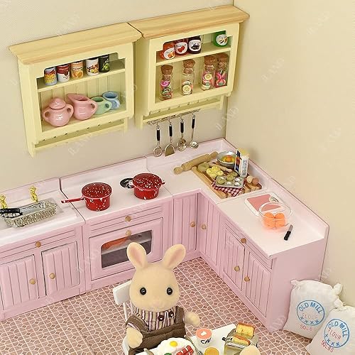 Miniatura 8 de iLAND Muebles de madera para casa de muñecas a escala 112, gabinete en miniatura barnizado 2 piezas para casa de muñecas, cocina, sala de estar,