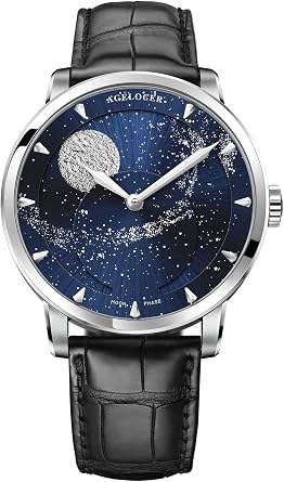 Agelocer Mens Watch Top Brand Blue Automatic Mens Moon Phase Rotating Mechanical Luxury Leather Buckle, Classic
