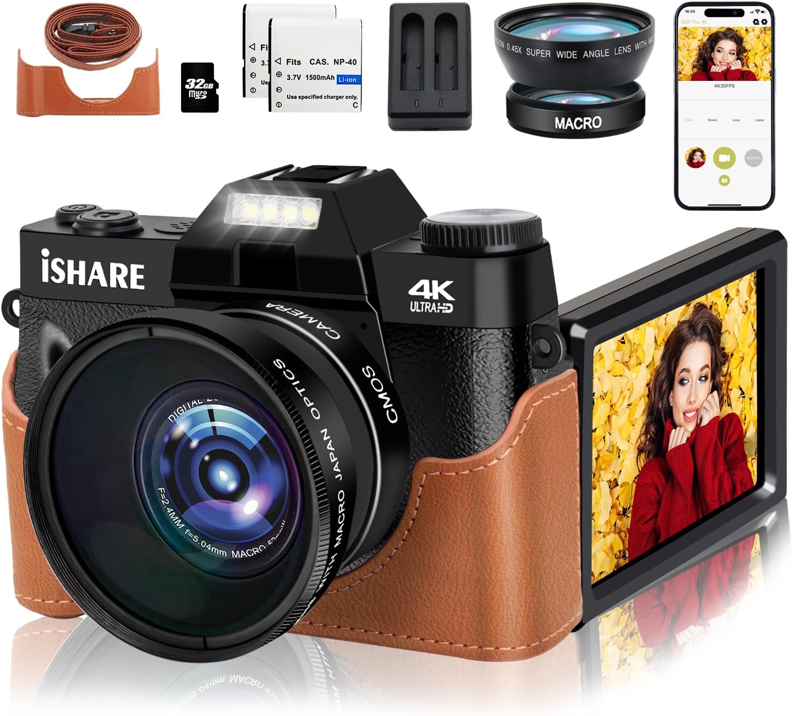 ISHARE 4K Digital Camera with WiFi, Autofocus, 3