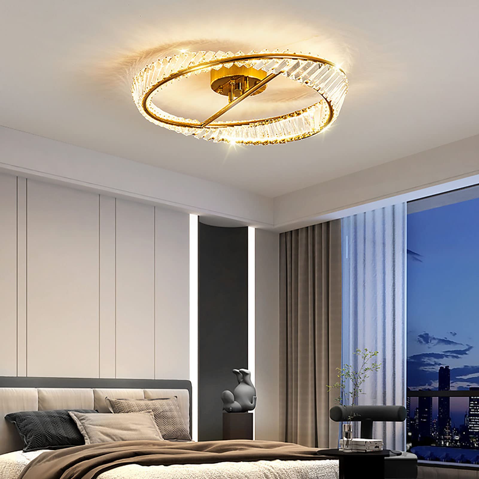 CLoxks Lámpara de Techo,Luz de techo de cristal de lujo, luz de cristal de moda redonda creativa, luz de sala de estar, luz de comedor, luz de dormitorio, luz de techo de cristal de estudio-dorado.