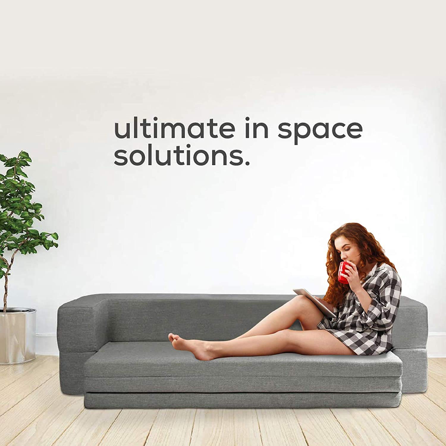 Coirfit Smart Homes Snoozy Three Seater, 5' X 6' Feet Folding Sofa Cum Bed - Perfect for Guests - Jute Fabric - Grey-image-19