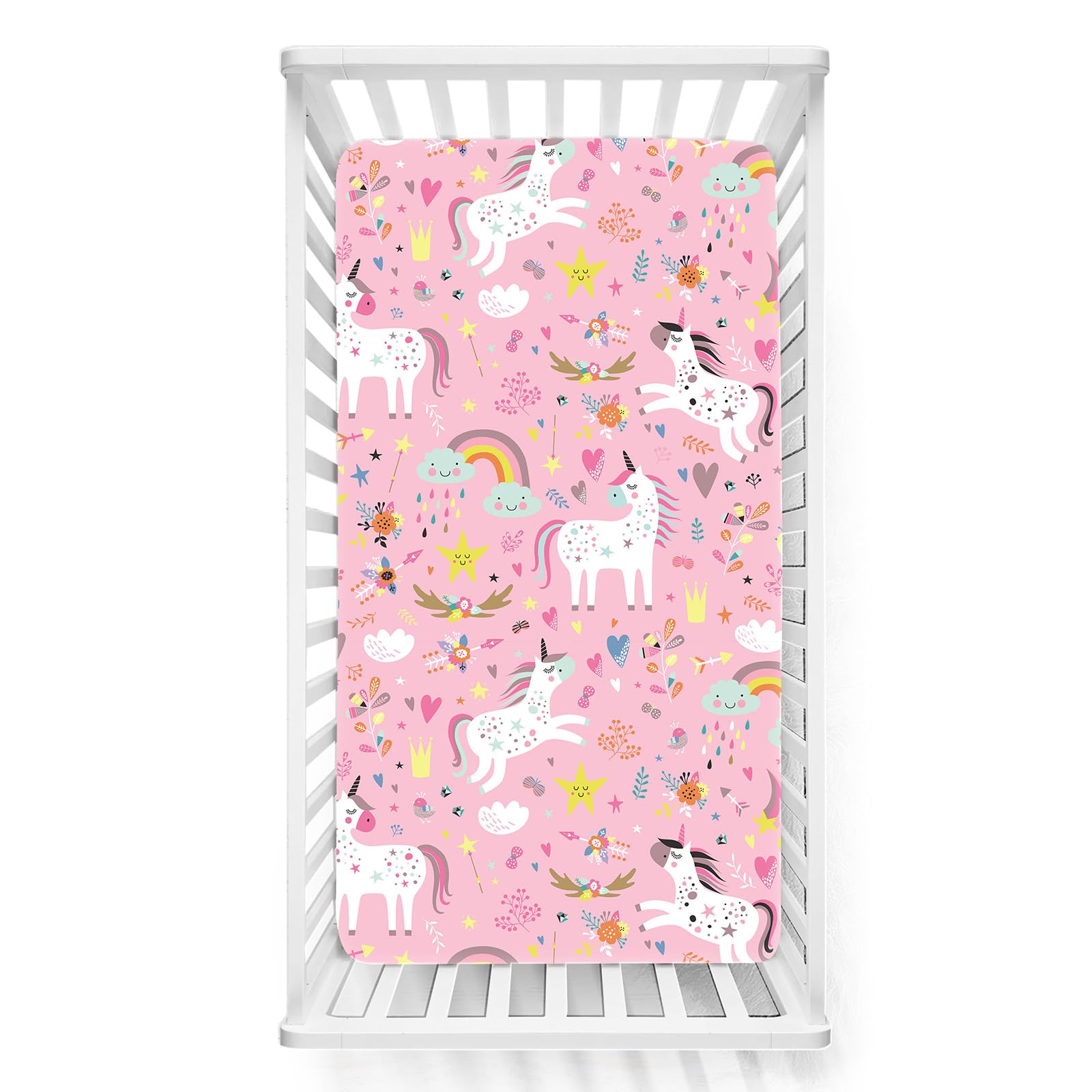 Odot Cot Bed Sheets, Cartoon Horse Print Bedside Cribs Fitted Sheets, Baby Bed Sheets Microfiber Cot Bed Mattress Protector, Bassinet Sheets, Easy Care Soft and Dureable (Pink,65x95 cm)