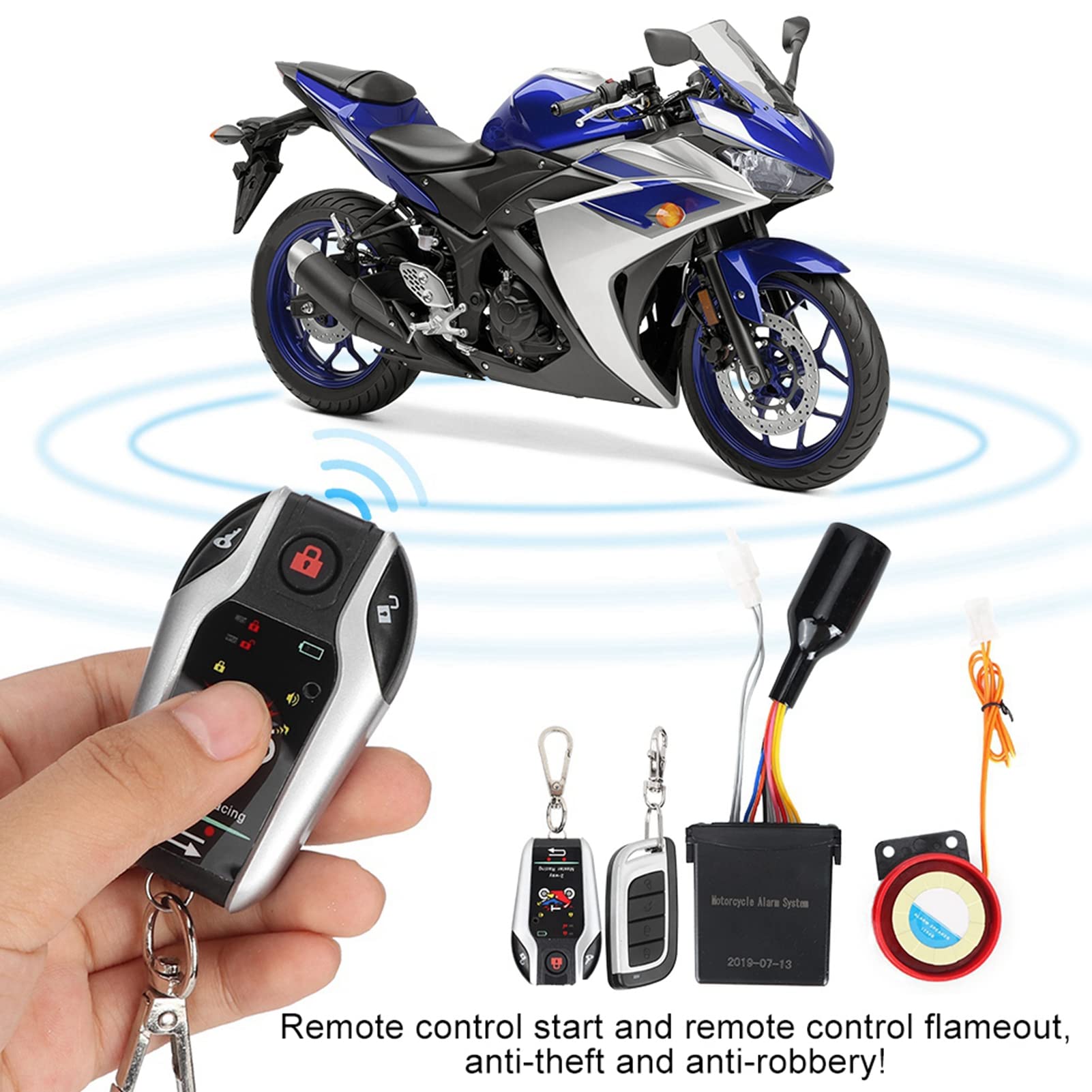 CHICIRIS di Allarme Moto, Antifurto | con Clacson, Spegnimento Motore con Avviamento Remoto, Portata 300 M, Avviso da 105 a 125 DB, per Motocicli a 12 V