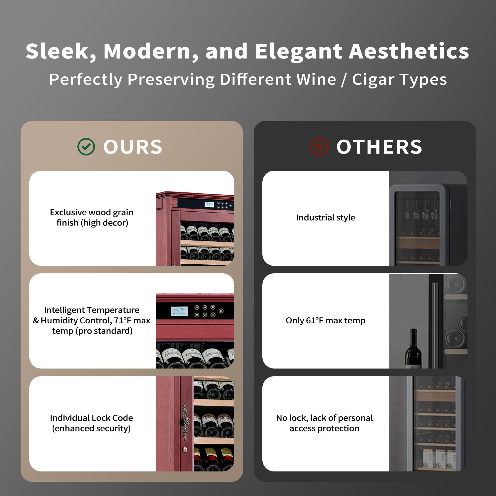 Relaxcabine 69 Bottles Wine Cooler LED Touch Screen, 7.6 ft³ Wine Cabinet Constant Temperature & Humidity Control, Dual Layer Tempered Glass Door, Red Wood Exterior for Home, Kitchen or Bar on Fridge.com