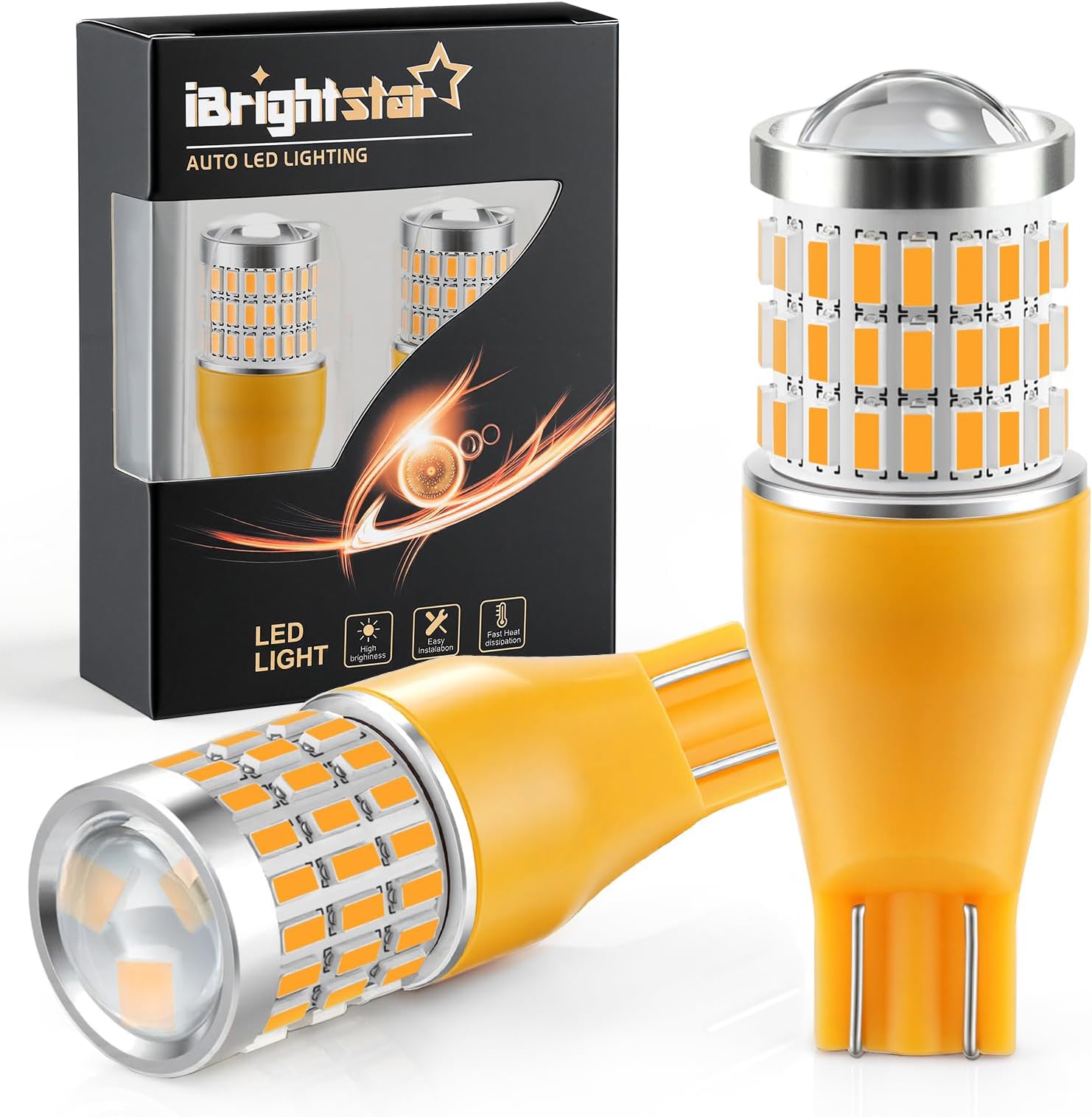 iBrightstar 921 LED Bulb Amber, T15 912 LED Turn Signal Light Bulbs Super Bright for Vehicle Blinker Lights, 2 Pack