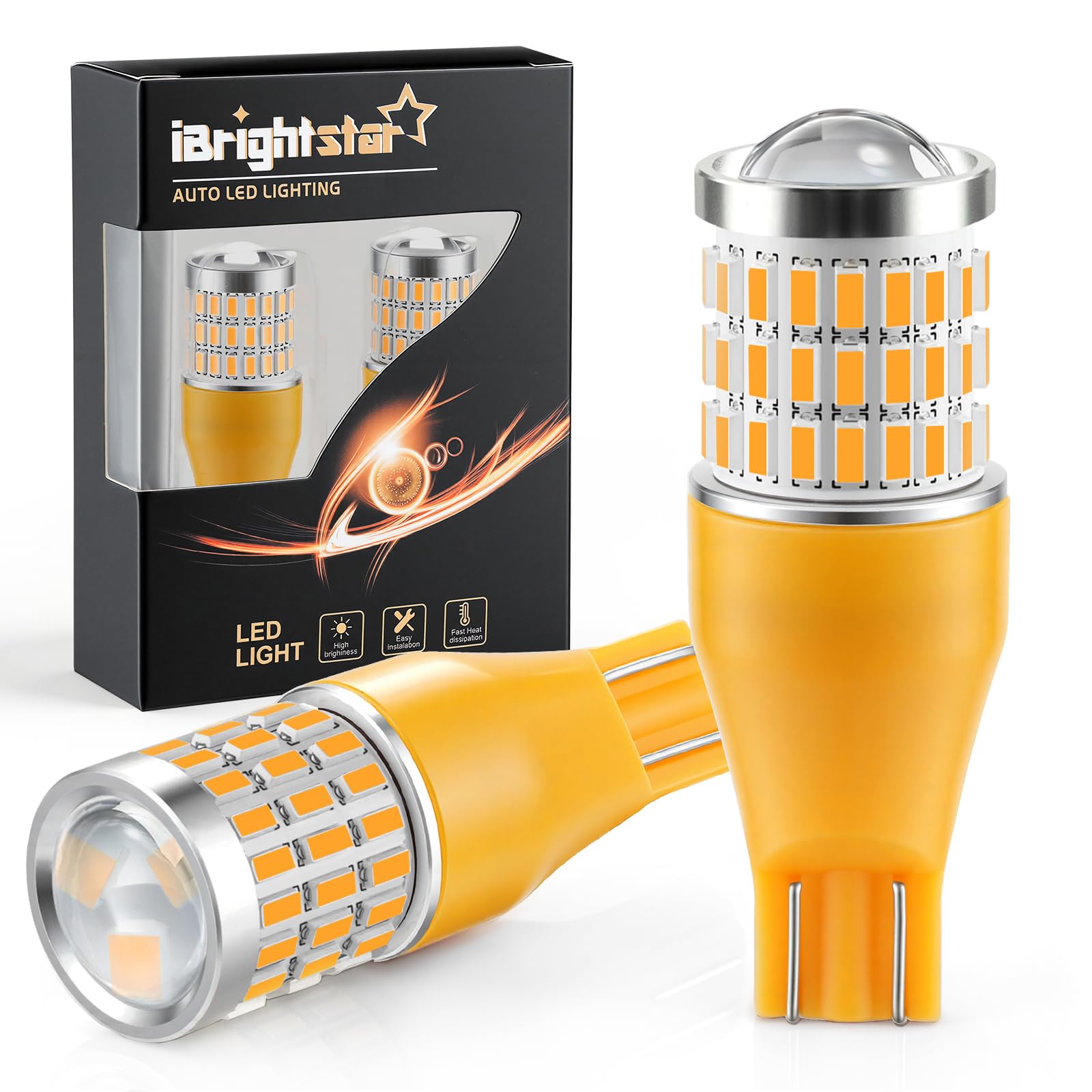 iBrightstar 921 LED Bulb Amber, T15 912 LED Turn Signal Light Bulbs Super Bright for Vehicle Blinker Lights, 2 Pack