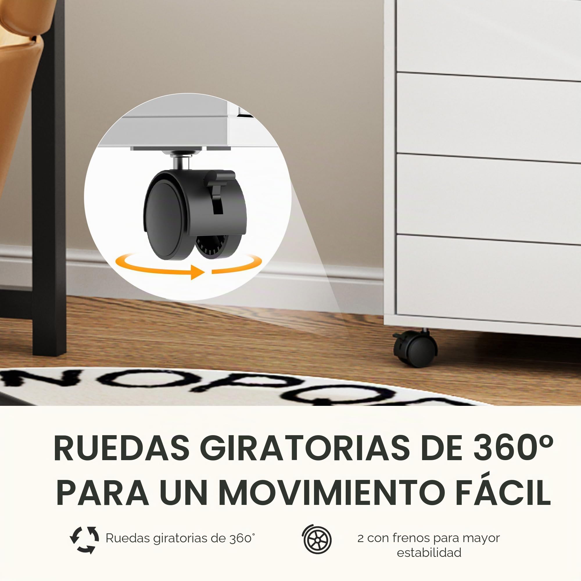 SDHYL Archivador vertical de 5 cajones con asas, carrito con ruedas, cajón con cajones, almacenamiento debajo del escritorio para oficina en casa, 5 cajones, blanco