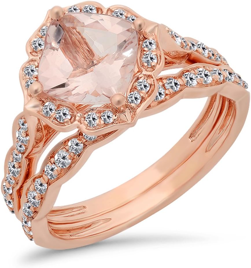 Dazzlingrock Collection 14K 7.5 MM Cushion Gemstone & Round Diamond Ladies Bridal Engagement Ring With Band Set, Rose Gold