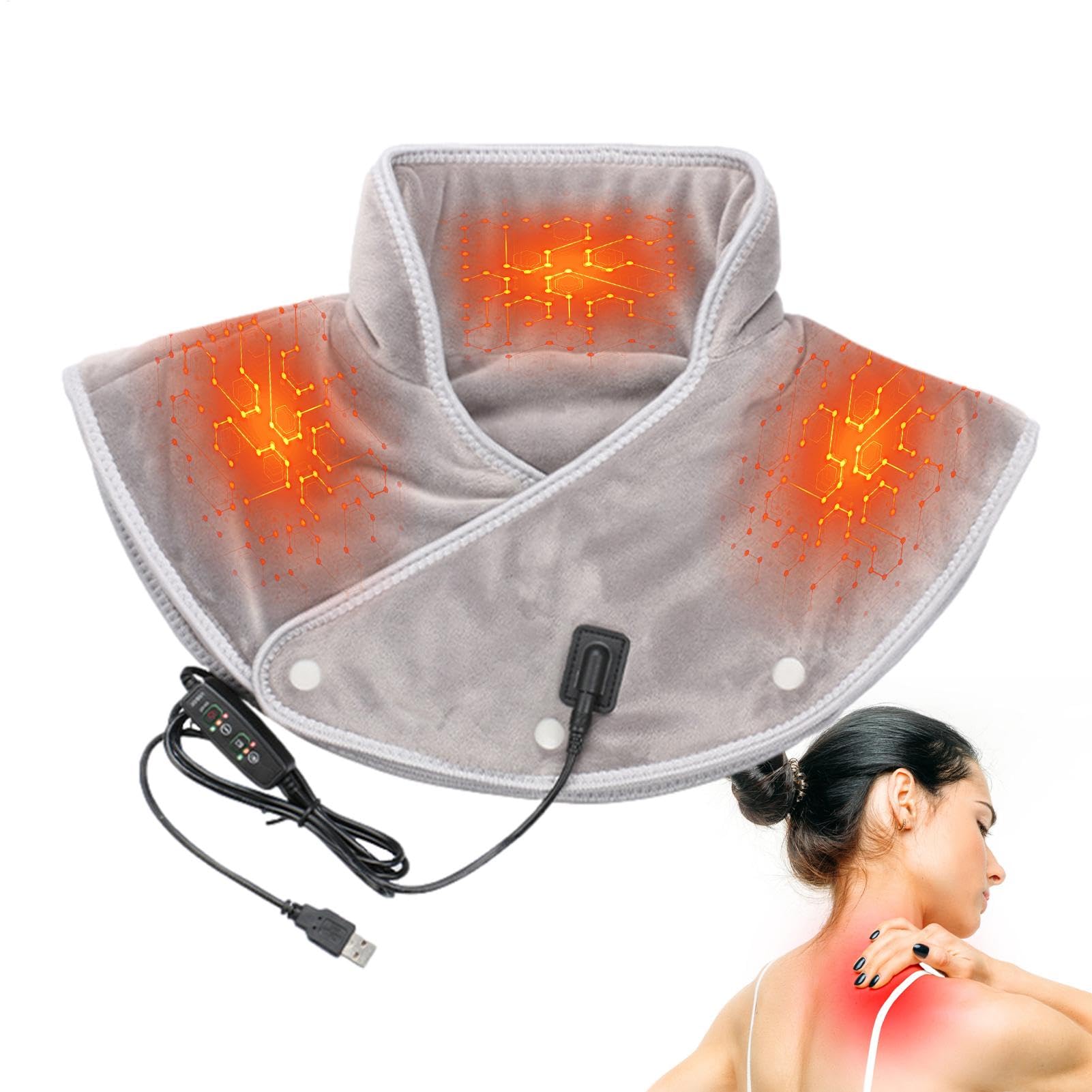 Cuscino Termico Cervicale, Scialle Riscaldato Donna Usb, Cuscinetto Riscaldante Per Collo E Spalle, Termoforo Cervicale E Spalle Per Microonde, 3 Impostazioni Di Calore, Antisurriscaldamento