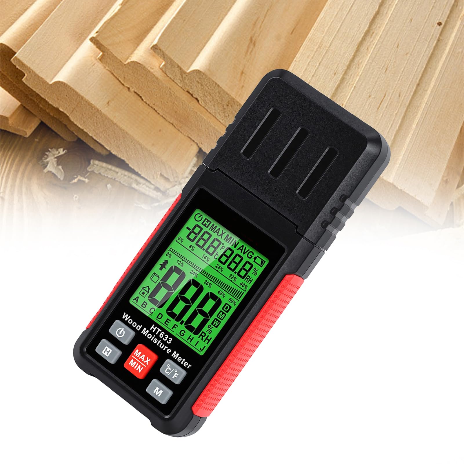FTVOGUE Feuchtigkeitsmessgerät mit -Color-Display für Holz und Wände | Einfache Aufzeichnung, abnehmbare Sonden, funktioniert auf mehreren Oberflächen