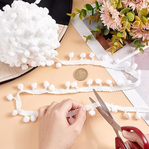 Miniatura 3 de PH PandaHall 22 yardas de pompones, bolas de flecos de 0.945in, cinta de costura blanca, pompones, borla de encaje para coser almohada, ropa,