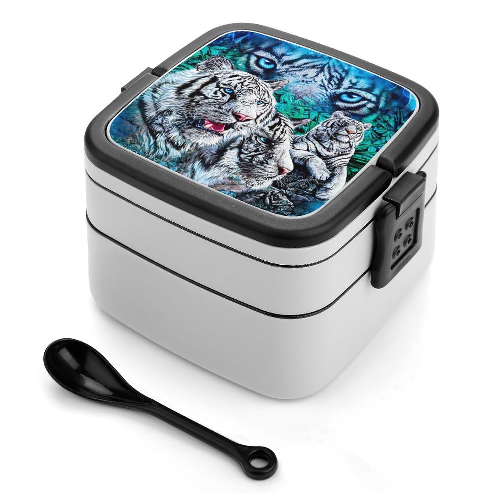 CGSBNGHA Fierce Whites-tiger Bento Lunch Box 2 Layer Lunchbox Food Container for Adults Office