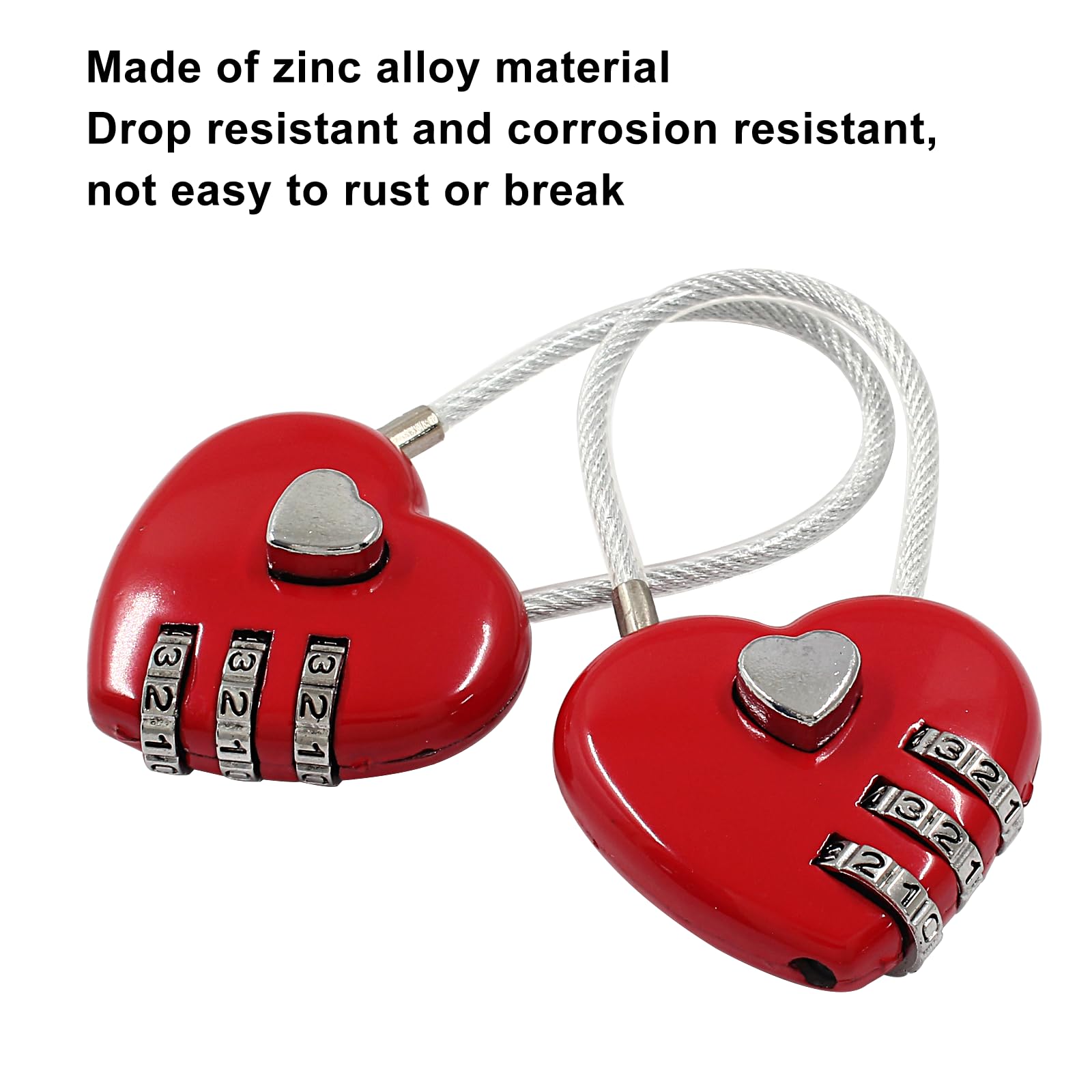 Coufce 2 Pcs Red Heart Digit Combination Lock Heart Padlock | Mini