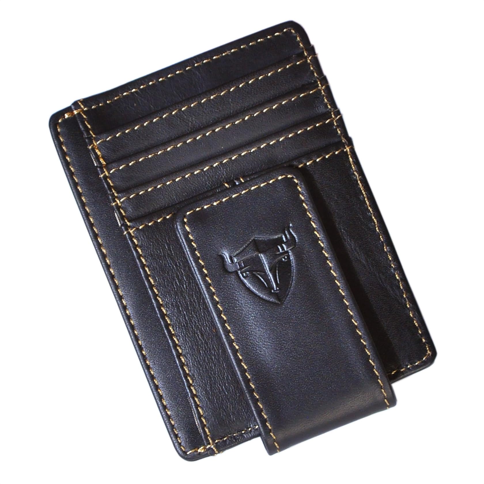 Nujenren RFID Genuine Leather Money Clip Wallet, Credit Card Case Holder, Front Pocket Slim Wallet, Wild Style (C Black)