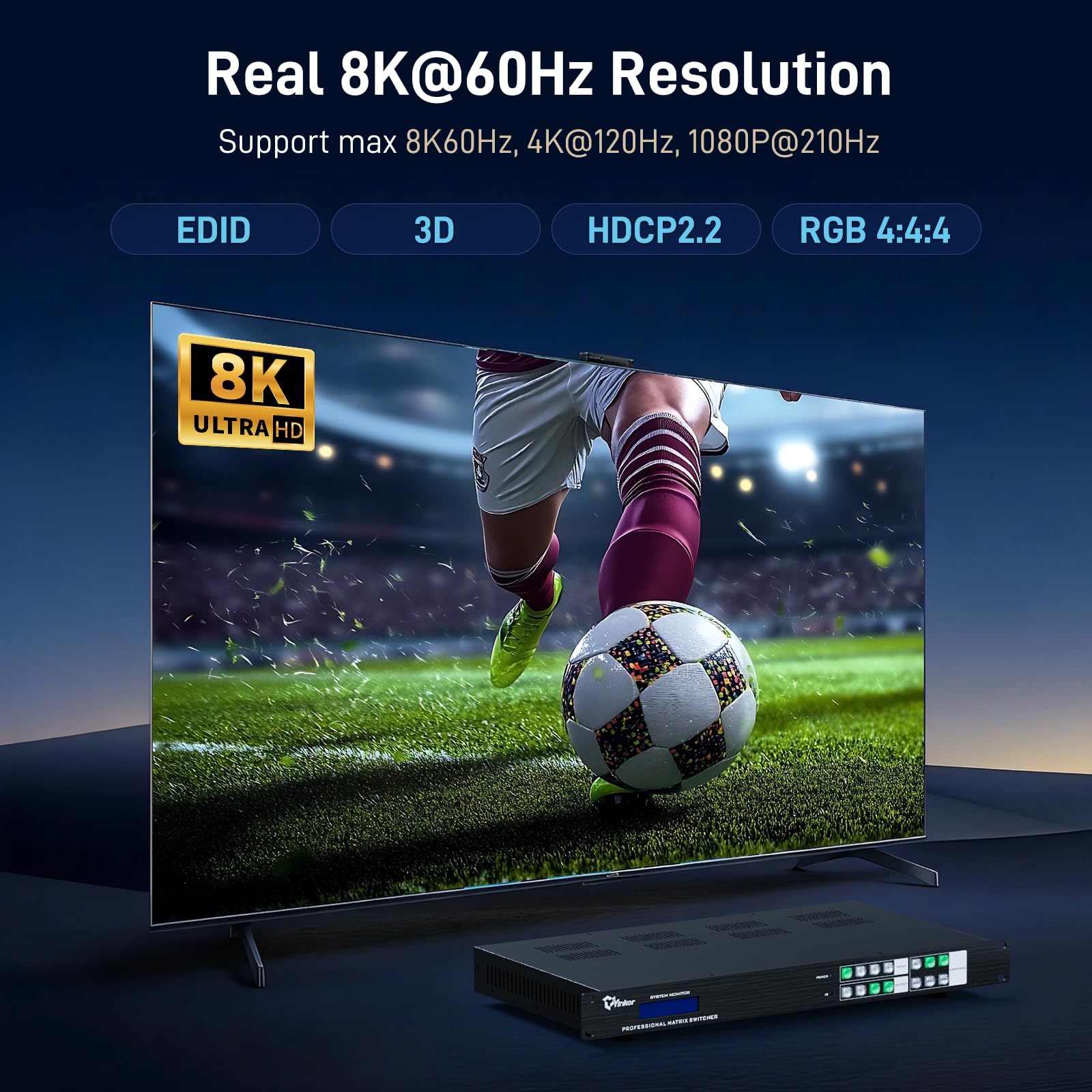 Matrix HDMI 8K 4x4 w/Web GUI, HDMI 2.1 Matrix Switcher Splitter 8K @ 60Hz 4K @120Hz, matrice video 1U montaggio su rack con Smart EDID, Audio Embed & De-Embed, Controllo APP