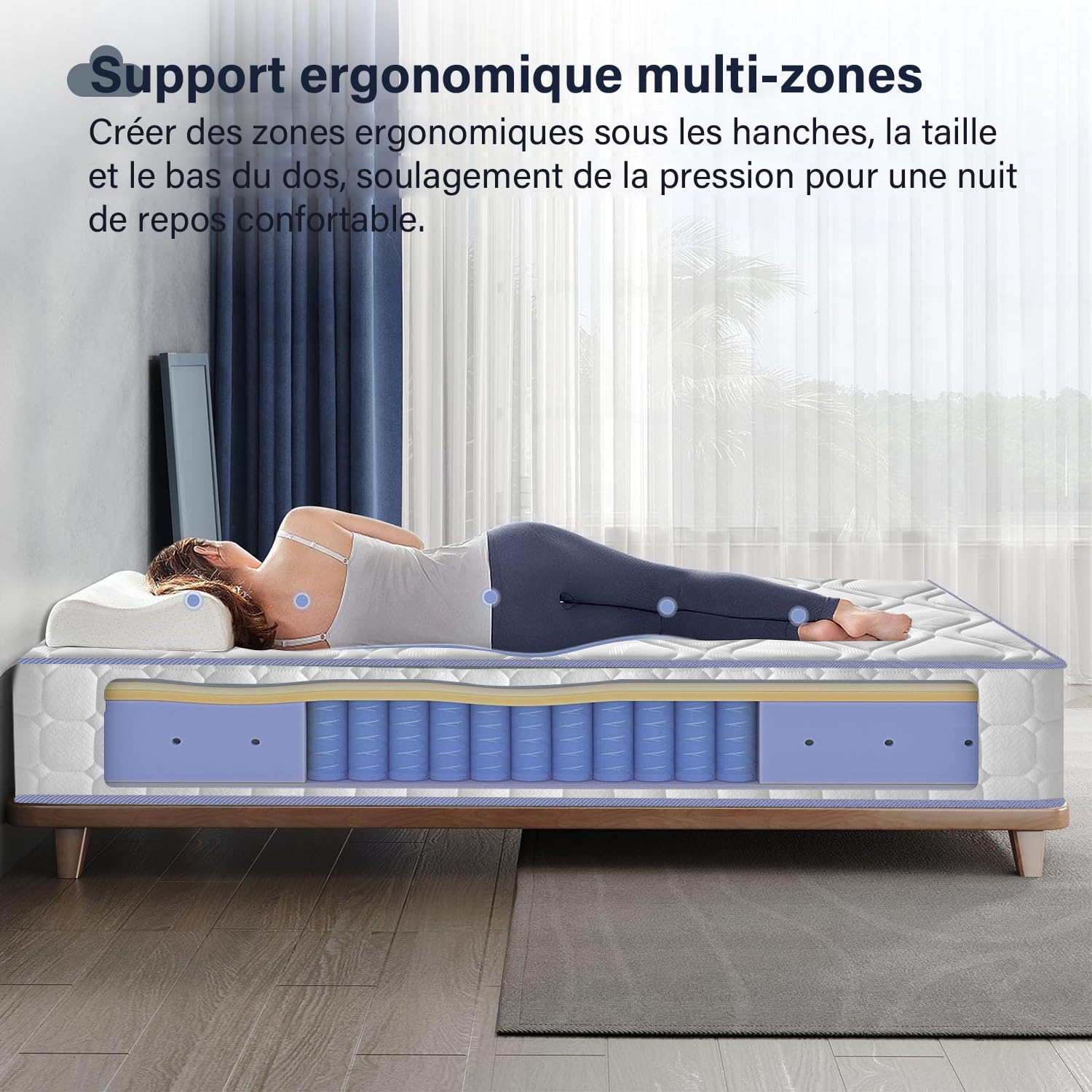YIDATONG Matelas 90x190 cm 24 cm Ressorts Ensachés Indépendant Mousse à Mémoire de Forme Multicouches 7 Zones