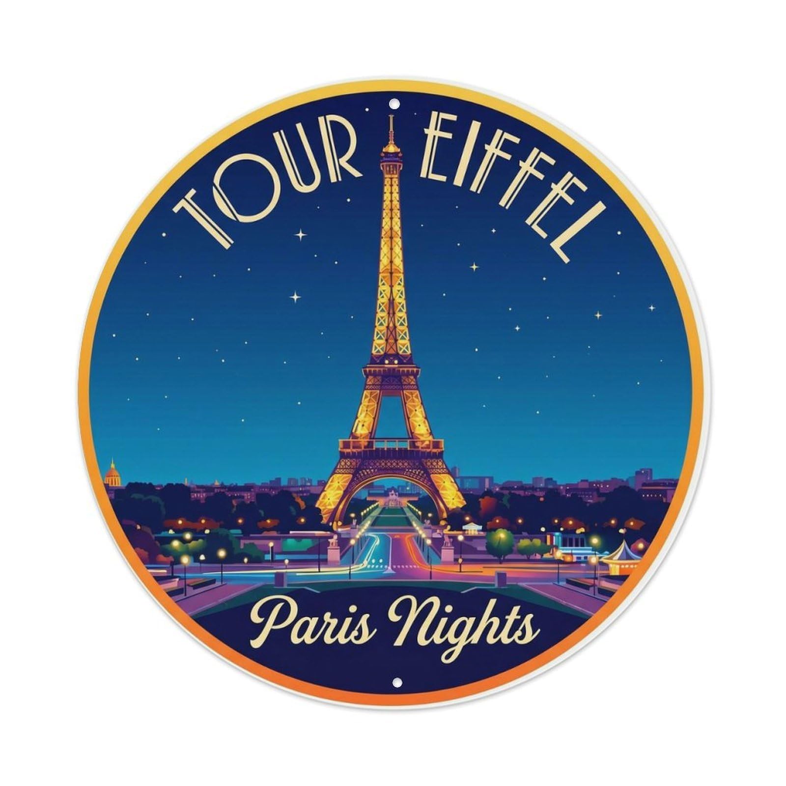 Fqnyr Style Vintage Travel Eiffel Tower Night 1 Metal Tin Sign