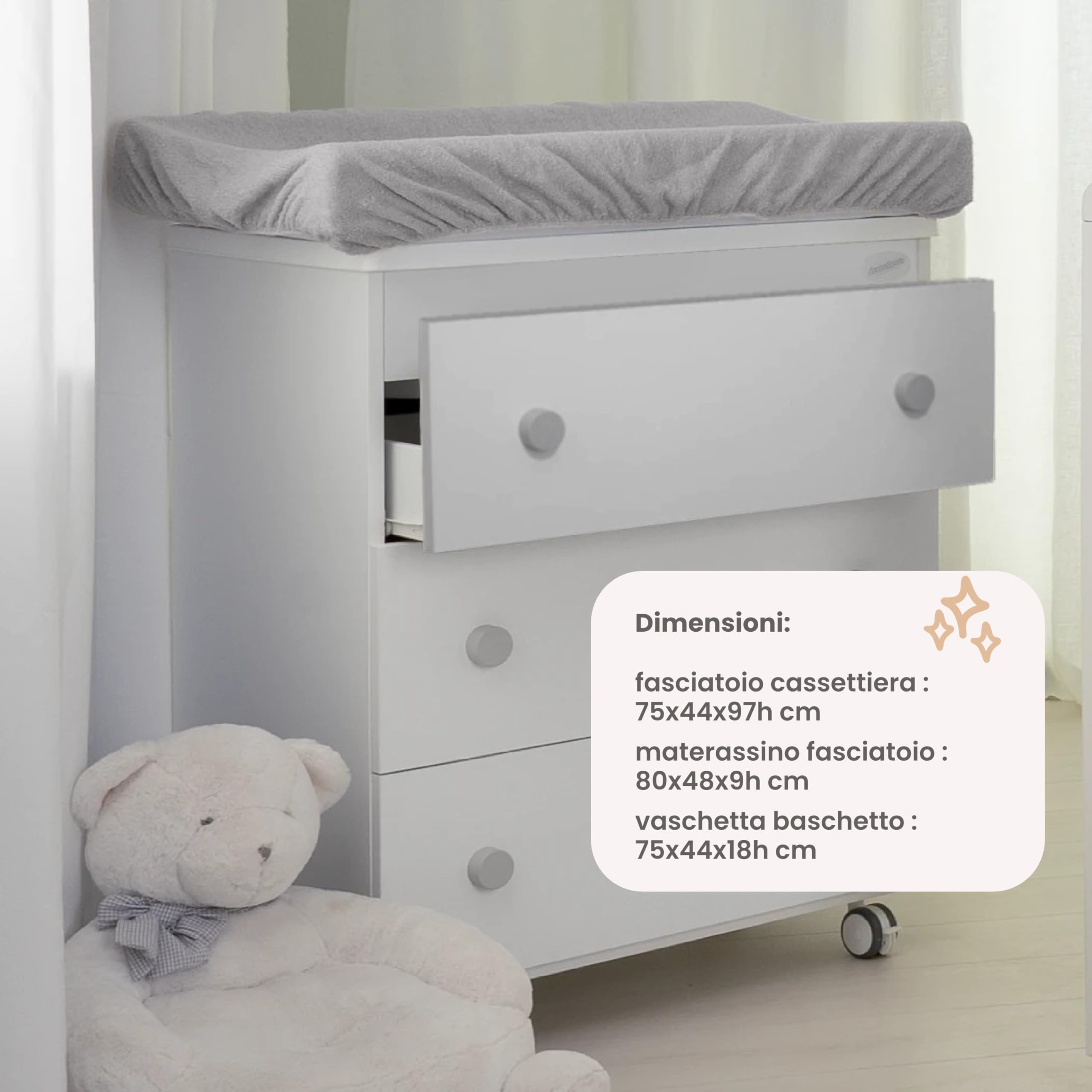 Fasciatoio Cassettiera Salvaspazio 3 Cassettoni Removibili con Vaschetta Bagnetto e Materassino Anticaduta 80x97x44 cm Grigio