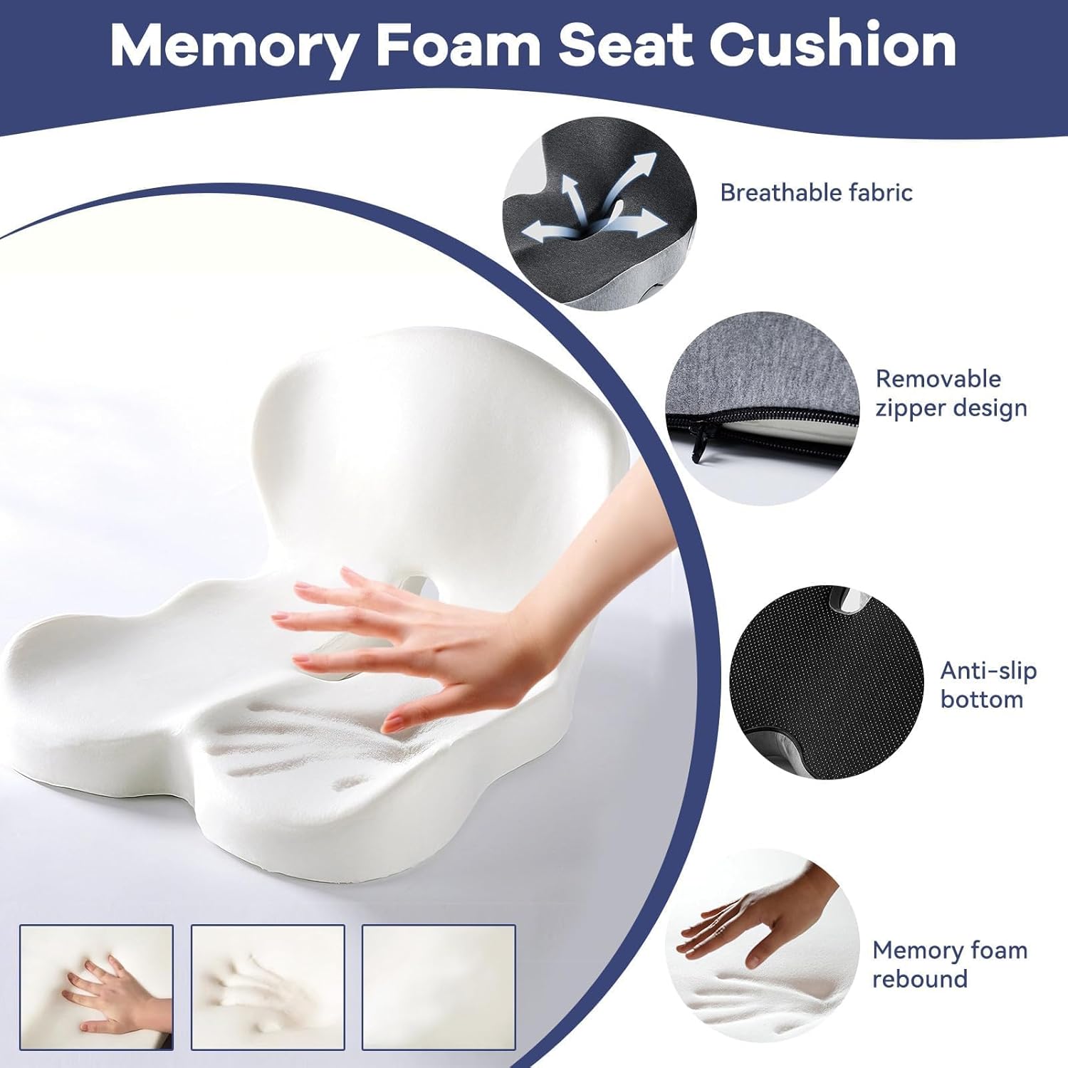 Ergonomic Seat Cushion for Office Chair & Car - Memory Foam Car Cushions for Driving with L-Shaped Design, Adjustable Strap, Non-Slip Bottom - Orthopedic Pad for Truck Driver (Grey)