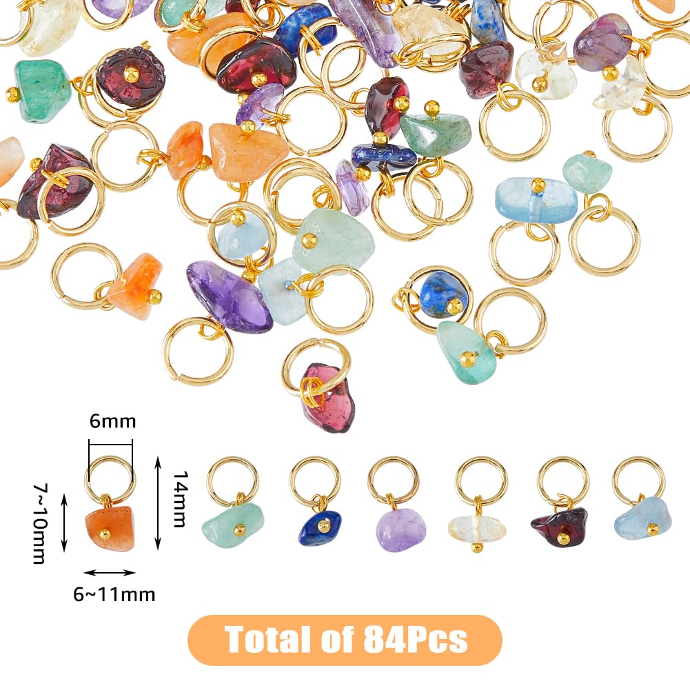 SUPERFINDINGS 84Pcs 7 Colors Natural Stone Pendants Mixed Gemstone Charms with Light Gold Stainless Steel Jump Ring Mixed Color Dangle Charms for Earring Necklace Bracelet Jewelry Making 14mm - Image 2