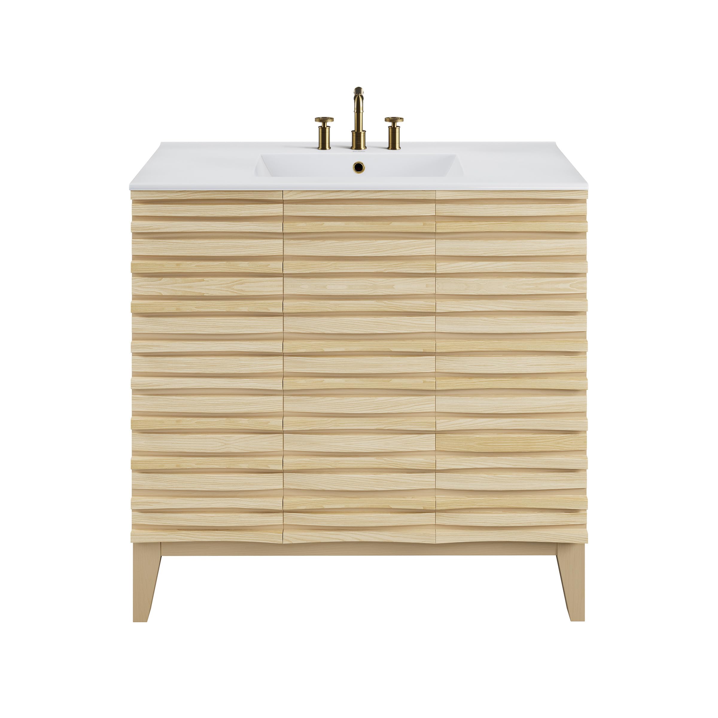 Swiss Madison Cascade 36 in. Natural Oak Bathroom Vanity with White, 3-Hole Ceramic Sink Top