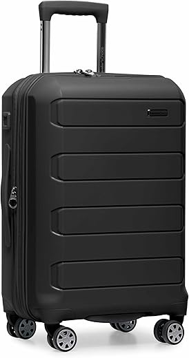 Traveler's Choice Pagosa Indestructible Hardshell Expandable Spinner Luggage, Black, 22" Carry-on