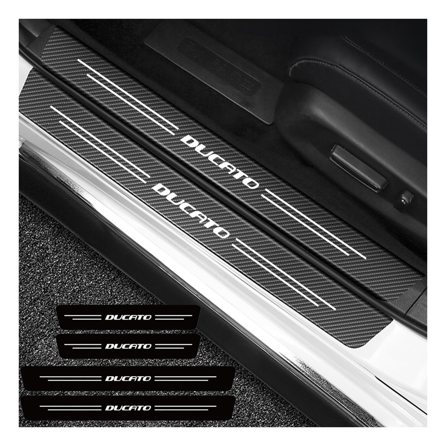 Generico 4 Pezzi Auto Fibra di Carbonio battitacco Protector Sticker per Fiat Ducato, Anti-Graffio Scuff Adesivi Styling Protezione Accessori