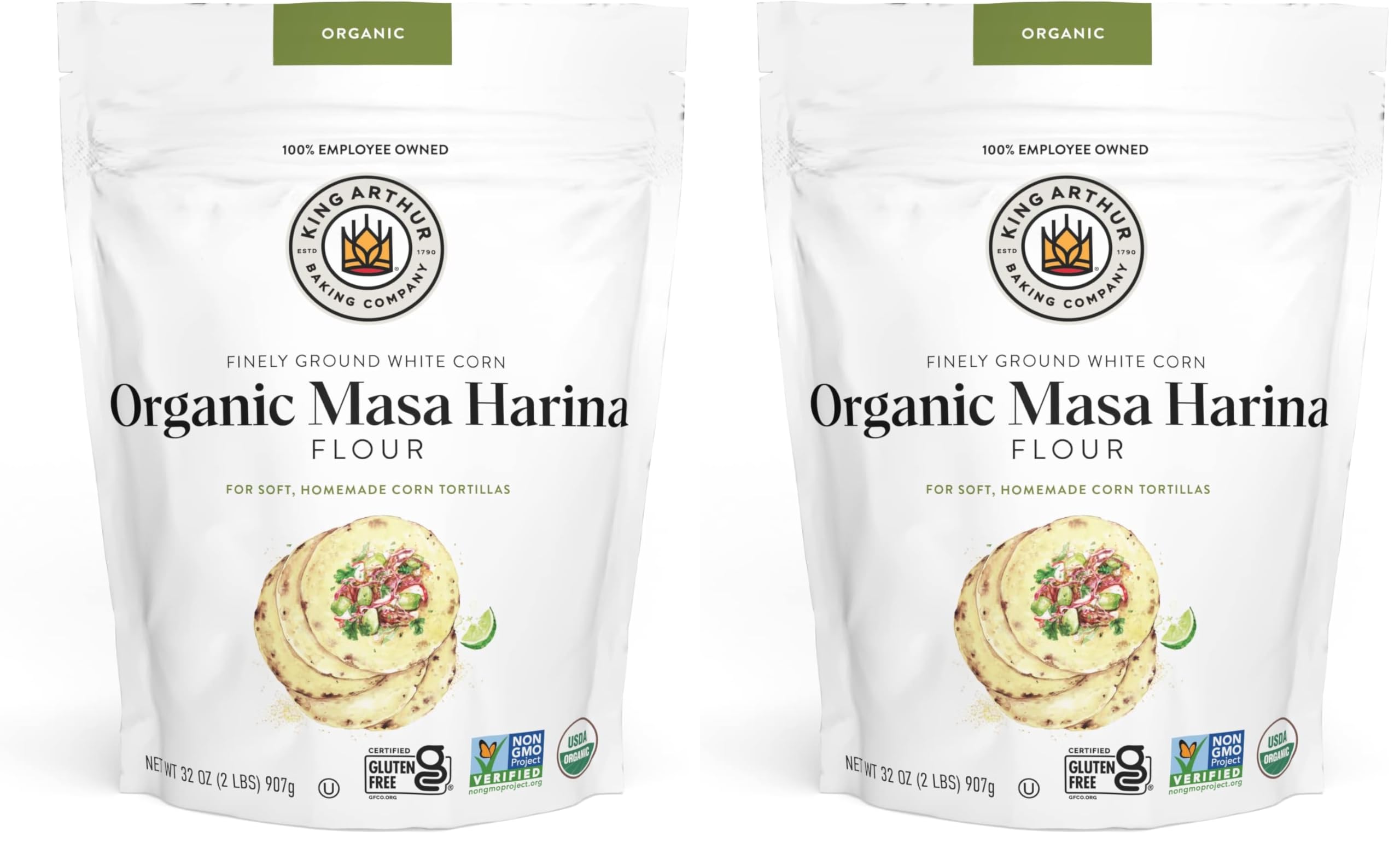 King Arthur Masa Harina, Certified Organic, Finely Ground, Non GMO Project Verified, Gluten Free, 2 lb (Pack of 2)
