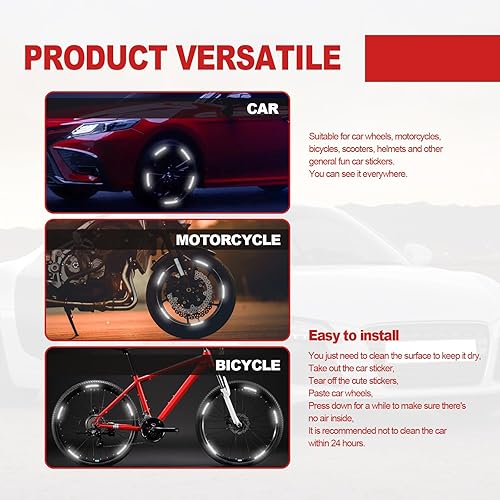 Miniatura 7 de 20 calcomanías reflectantes antiarañazos, calcomanías decorativas para ruedas de automóvil, motocicleta, advertencia de seguridad nocturna,