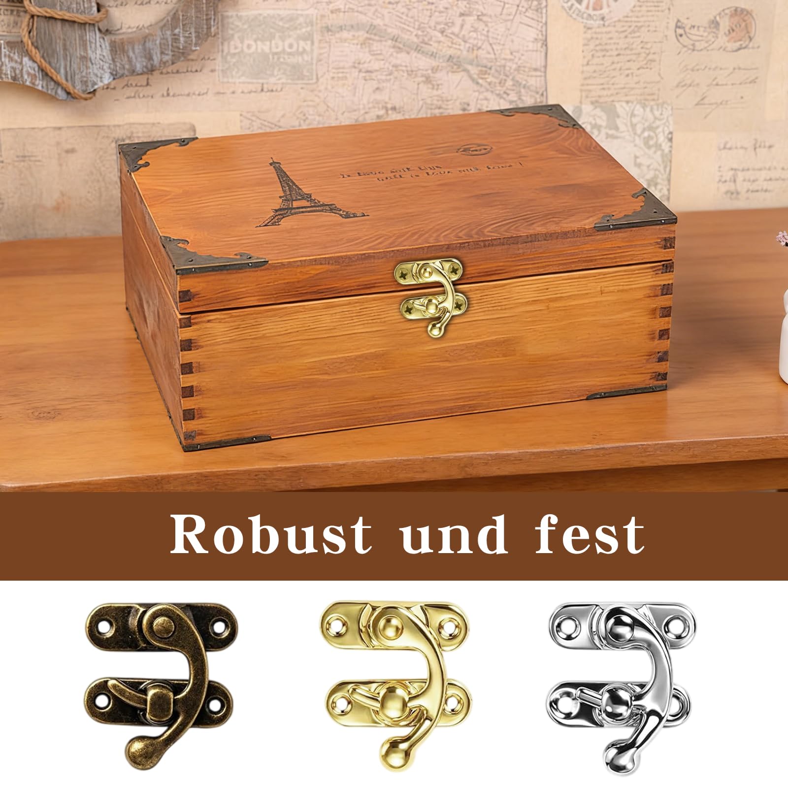 30 chiusure a sgancio rapido, vintage, con 120 viti, chiusura a scatto, per scatola di legno, portagioie, confezione regalo (argento, oro, rame antico)