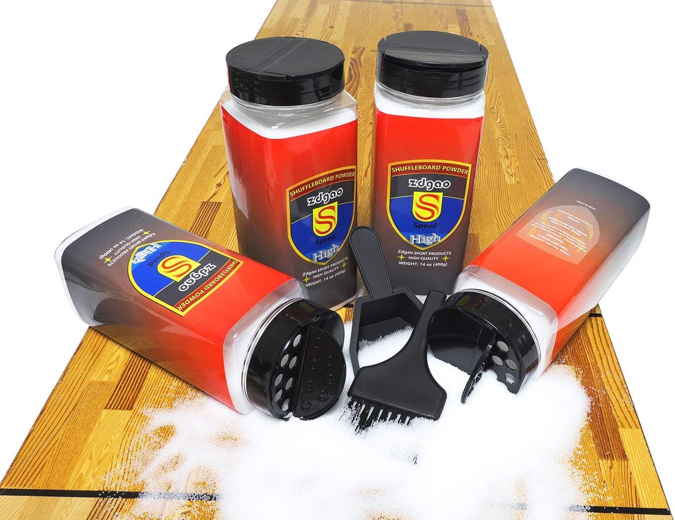 Shuffleboard Wax - Shuffleboard Sand 4er Pack mit Mini-Bürste und Kehrschaufel Set (4 x 400 ml)