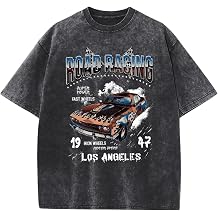 Mens Graphic T-Shirts Oversized Acid Wash Tshirt Vintage Streetwear Shirt Cool Road Racing Printed Tee Los Angeles Top