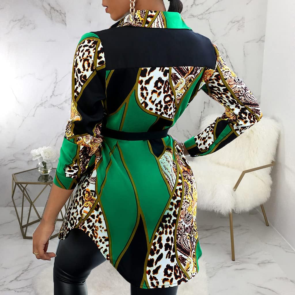 Shirt Dresses for Women Sexy Tops Button Down Shirts Dress Colorful Collar Blouses Long Sleeve Floral Print Loose T-Shirt - Image 4