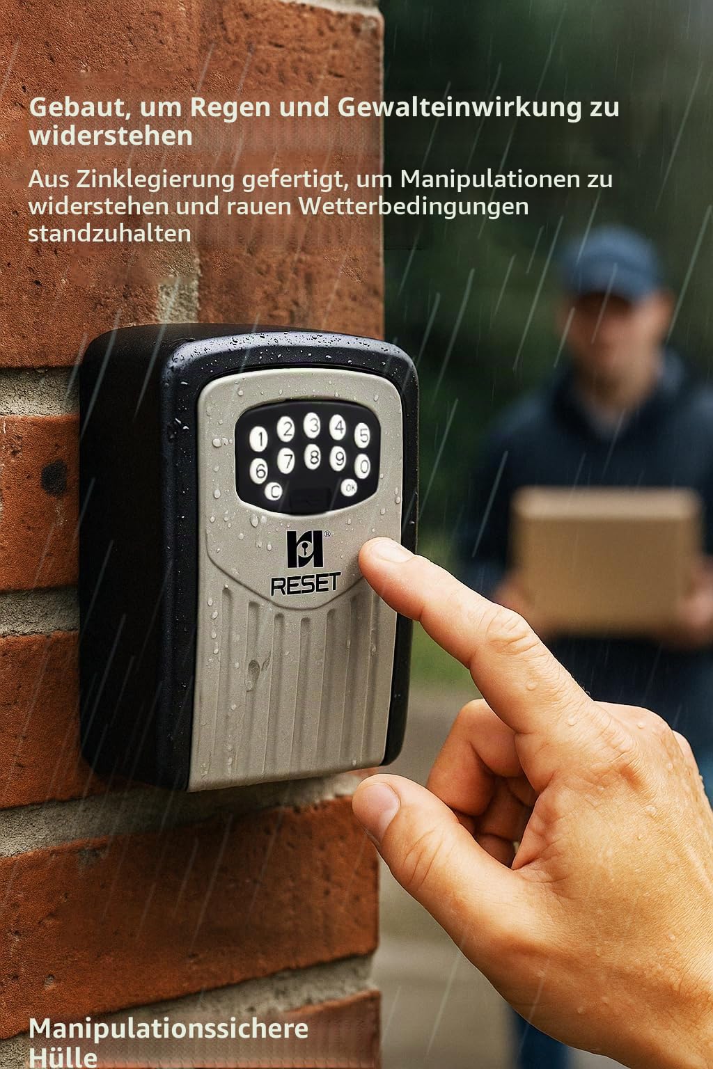 RESET-104 Bluetooth Schlüsseltresor – wetterfest, Metall | Beleuchtete Tastatur, 6-stelliger Code voreingestellt, Änderbar auf 8-10 Stellen, Stabiler Schlüsselsafe, Außen-Schlüsselbox
