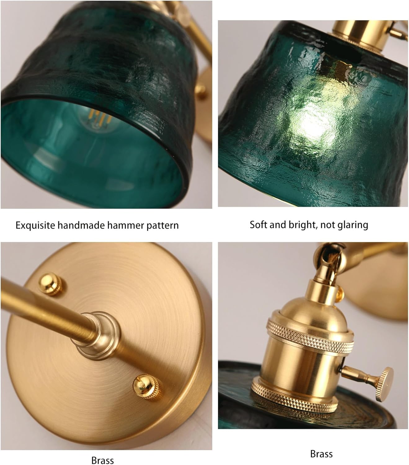 Battery Operated Wall Sconce Japan Style Dark Green Cordless Glass Wall Lights, Rechargeable Battery Powered Wall Sconces 2 Pack, Non Hardwired Brass Small Wall Lamp for Bathroom Bedroom Living Room