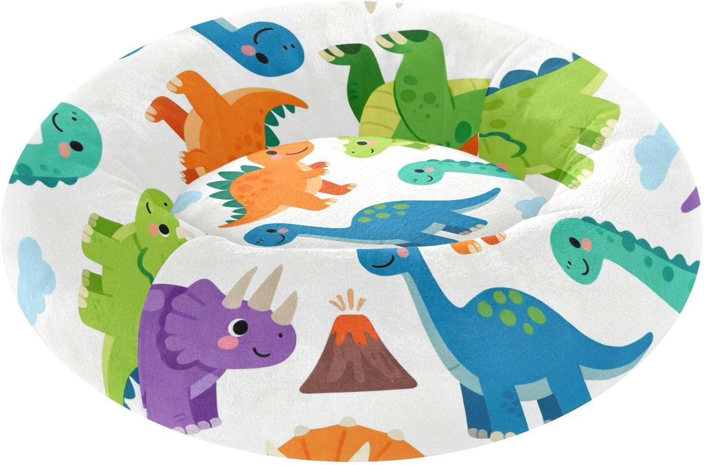 Cute Dinosaur Pattern Pet Dog Bed Anxiety Relief fluffier Calming Bed for Small Size Pets Sleeping