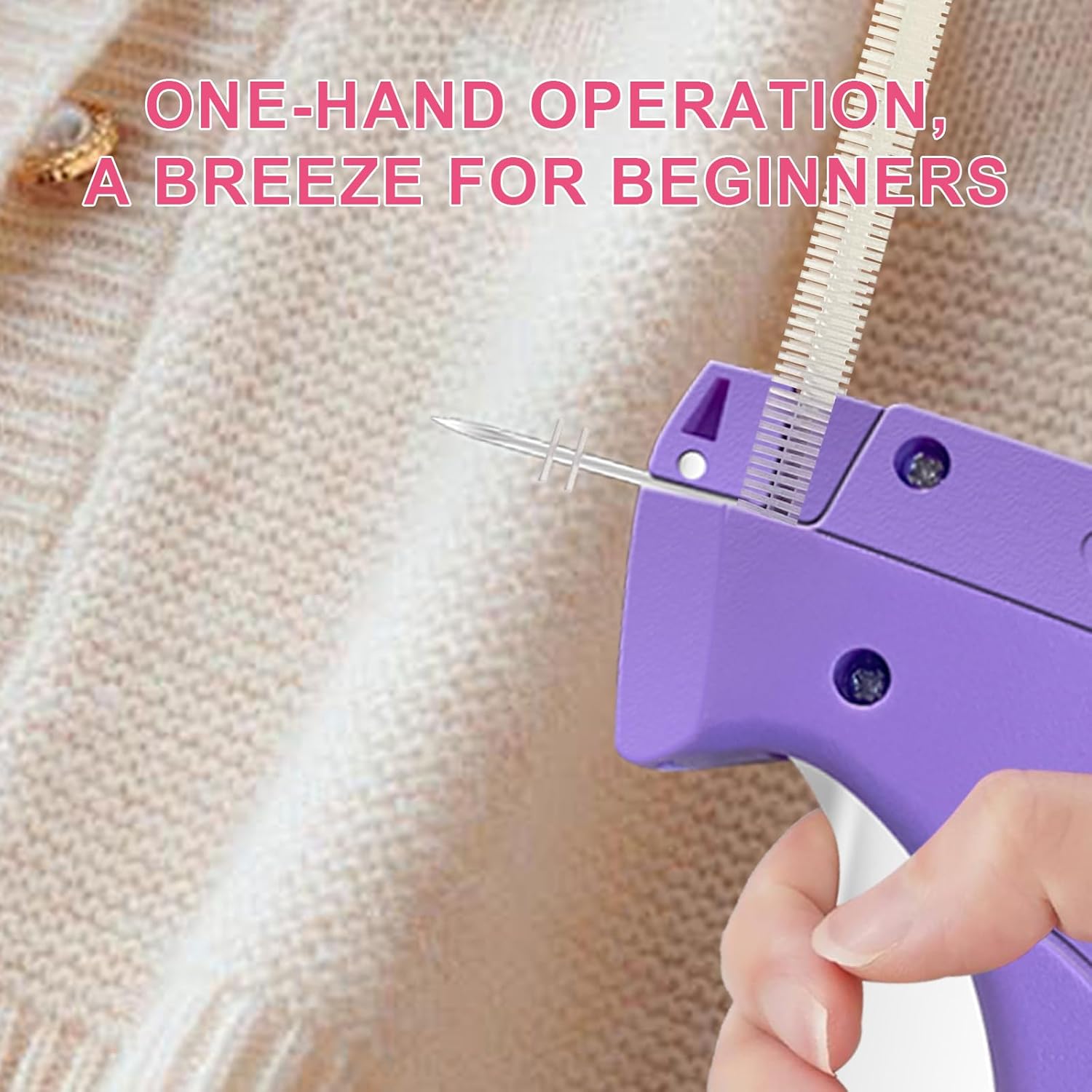 Stitch Gun for Clothes -Handheld Stitch Gun Quick Clothing Fixer - Mini Tag Gun - Includes 6 Fine Needles, 2000 Fasteners including 1000 Micro Black Fasteners & 1000 Micro White Fasteners (Purple) - Image 5