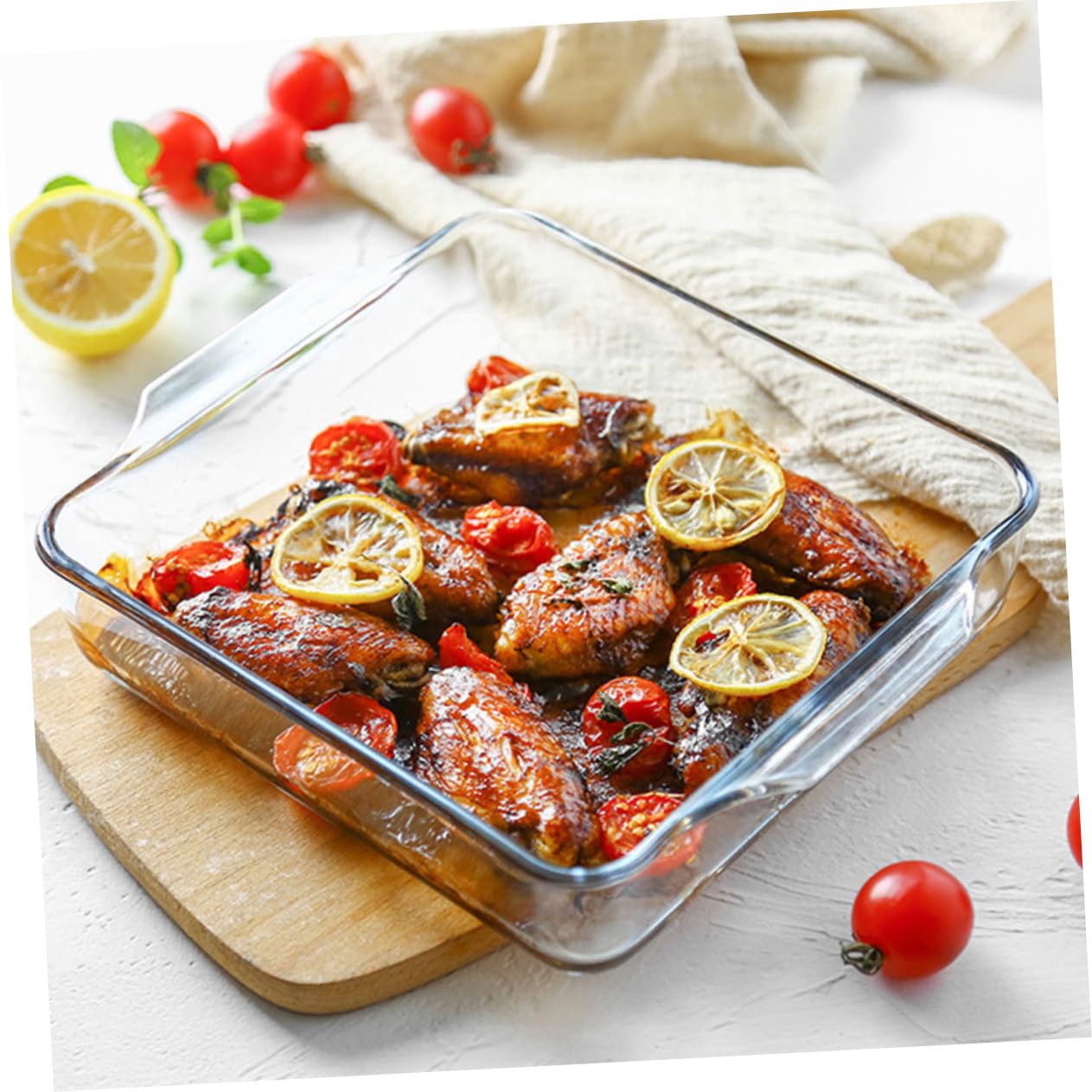 Amosfun Fuente de Vidrio para Hornear Doble Asa de 0.8l, Apta para Horno y Lavavajillas, Adecuado para Pasteles y Verduras Parrilla en Fiestas y Reuniones