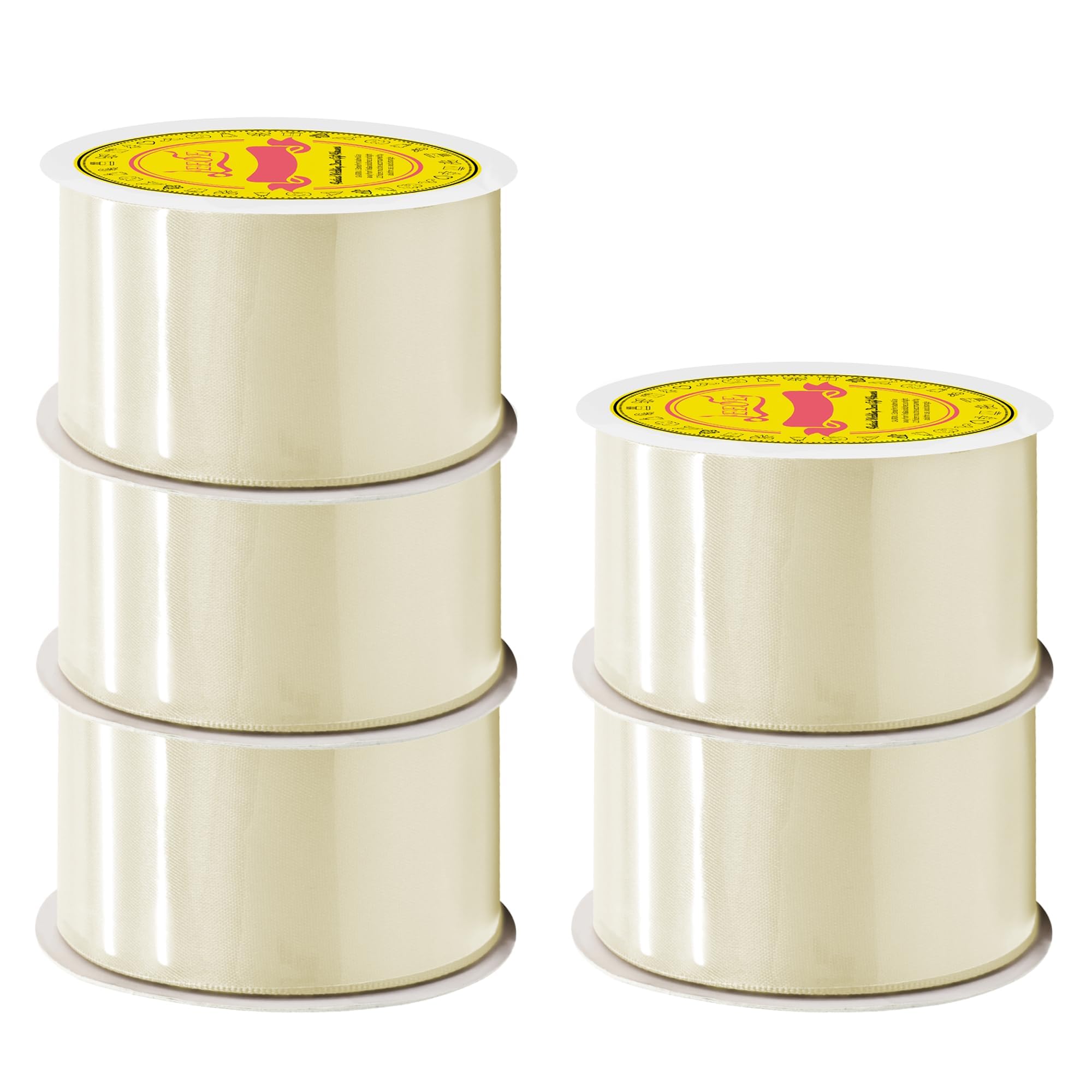5 Rolls Double Face Ivory Satin Ribbon 2 Inch Polyester Ivory Ribbon for Gift Wrapping Very Suitable for Weddings Party Invitation Decorations and More,Total 125 Yards