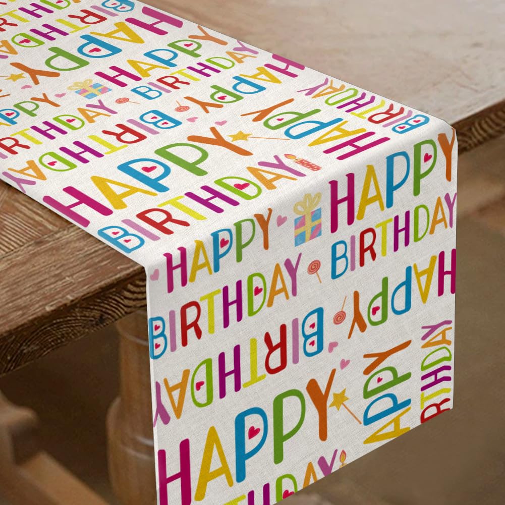 SUPERDANT Happy Birthday Table Runners Universal Love Lollipop Letter Centerpiece Table Decorations for Dining Room Birthday Decor Dinner Party Banquet Supplies Holiday Decorations Gift 183x33cm