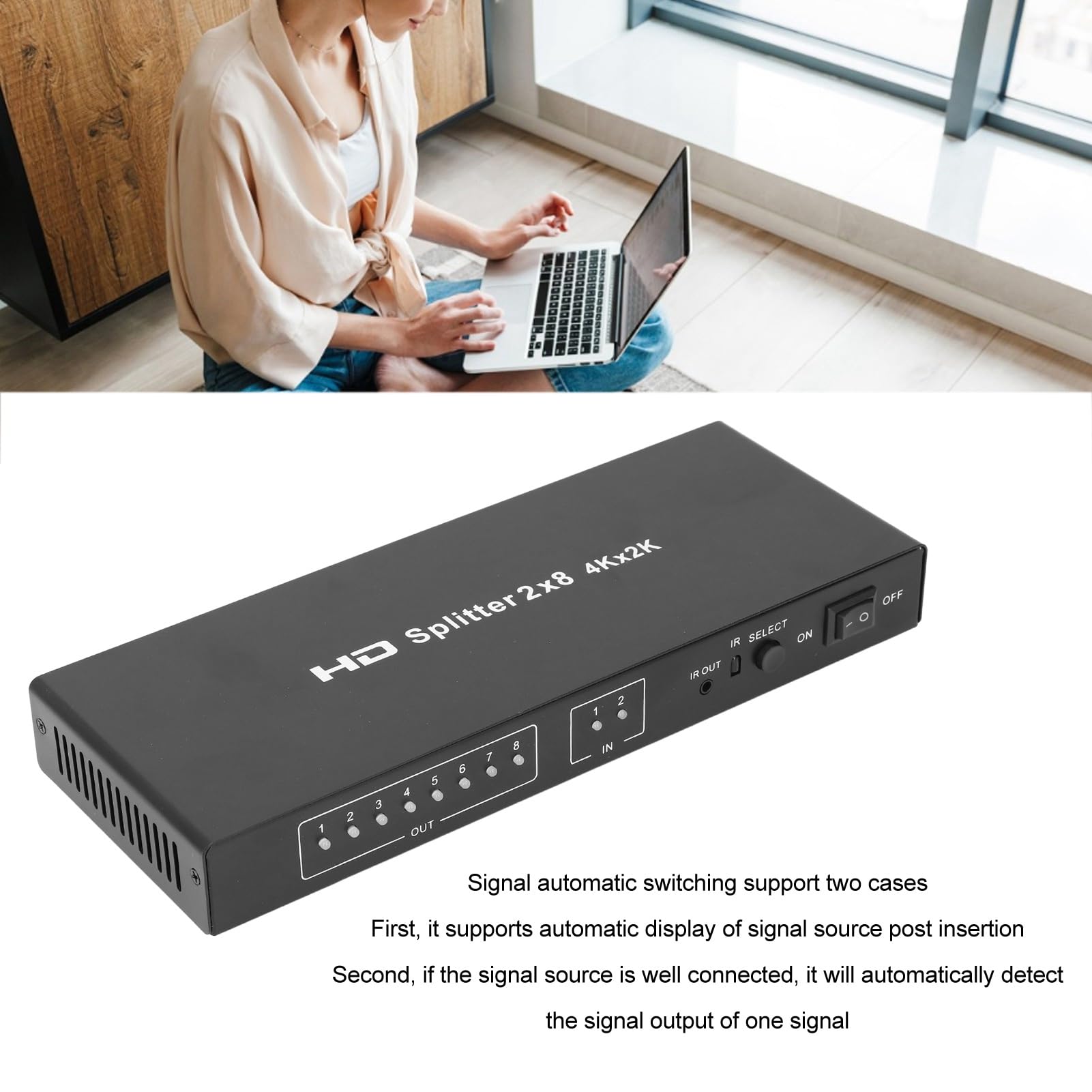 Splitter HDMI 2 in 8 uscite, splitter HDMI 4K, selettore di video con telecomando, splitter HDMI per proiettore, computer, PC, laptop, TV (EU)