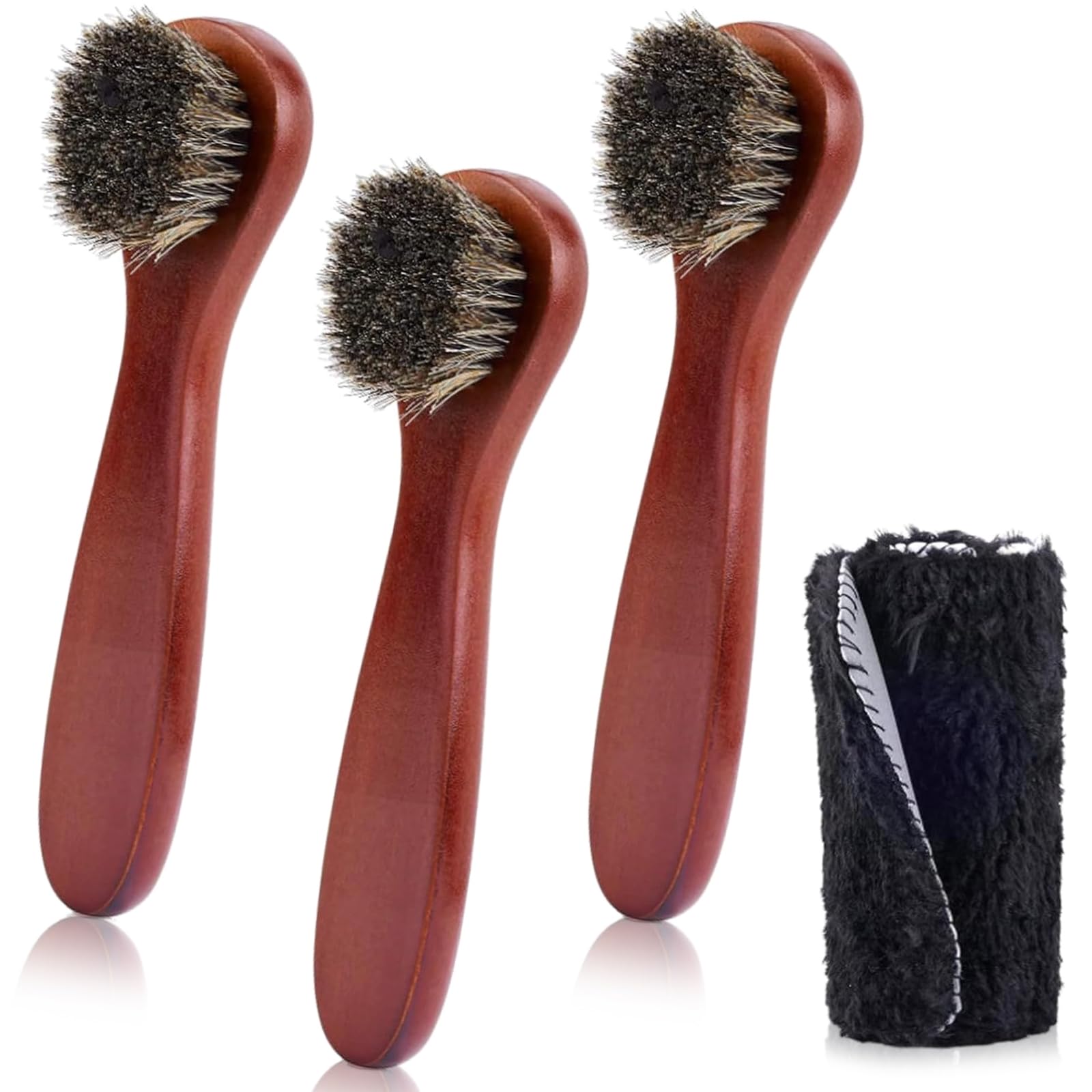 Horsehair Shoe Brush, 3 PCS Soft Shoe Polish Brushes with Buffing Cloth Shoe Cleaning Brushes for Leather Boots Car Seats Sofas Bags