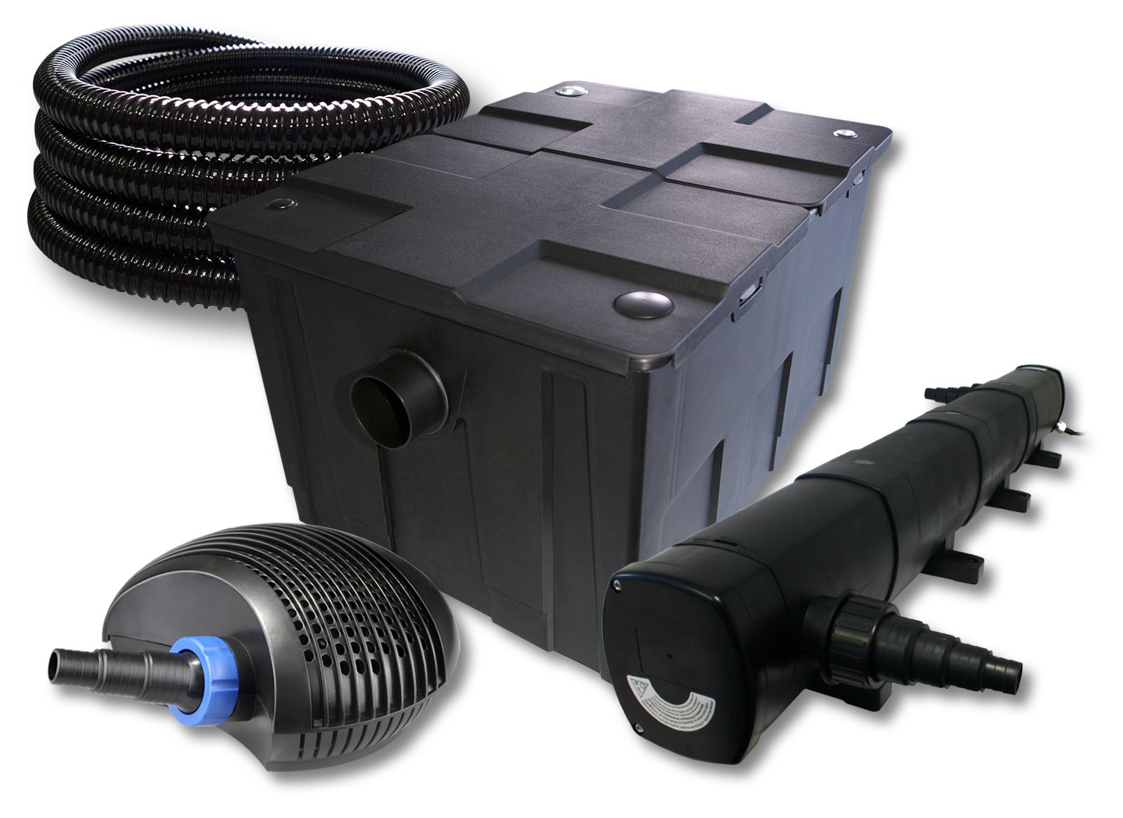 SunSun Kit complet: CBF-550 Filtre de bassin jusqu'à 60000 L Biologique, CTF-6000 SuperECO pompe de filtration 6000l/h 40W, CUV-272 lampe uv UVC Clarificateur avec 72W, 25m Tuyau 25 mm