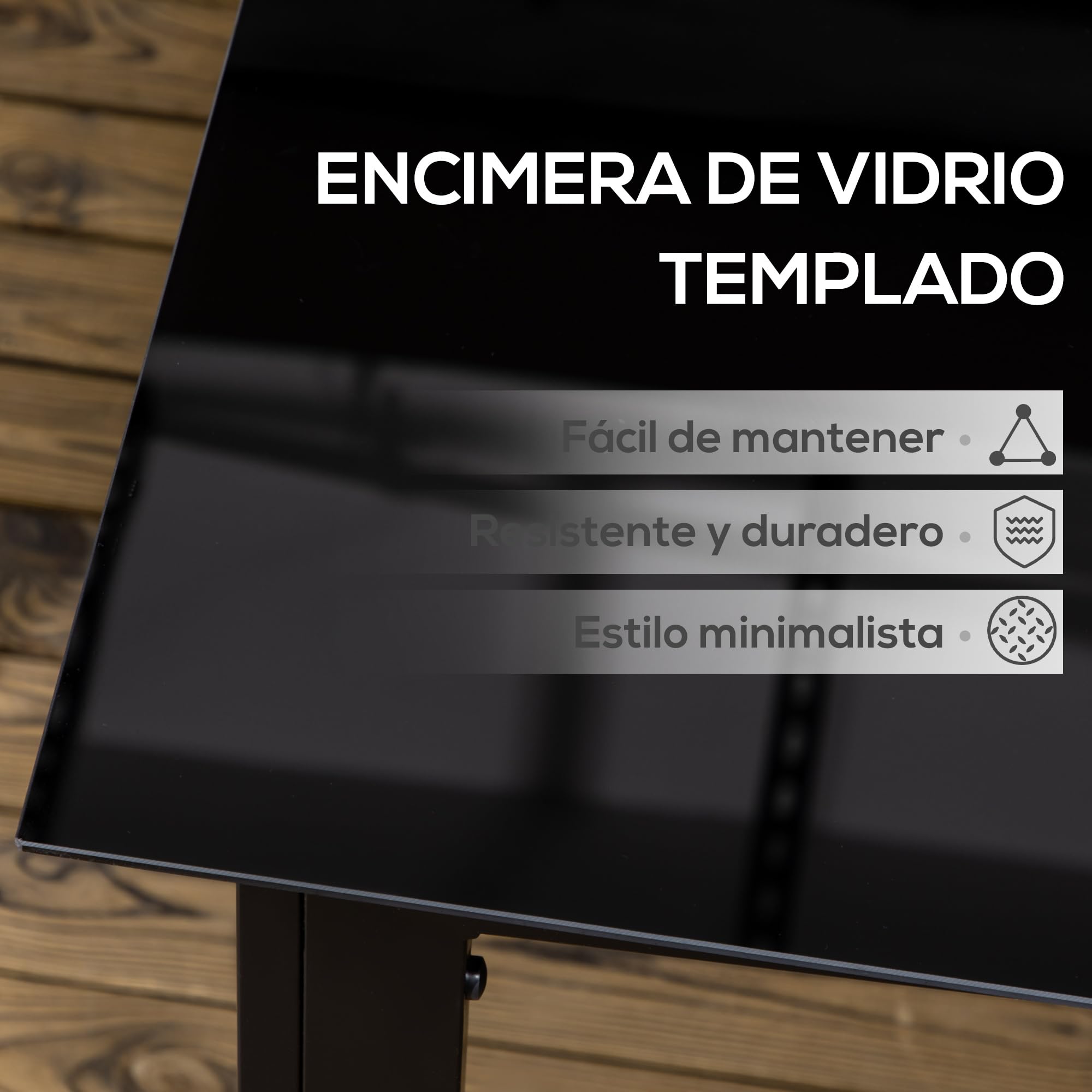 Outsunny Mesa de Jardín Rectangular para 6 Personas con Marco de Aluminio Mesa de Comedor Exterior con Tablero de Vidrio Templado Carga 50 kg para Terraza Balcón 150x90x74 cm Negro