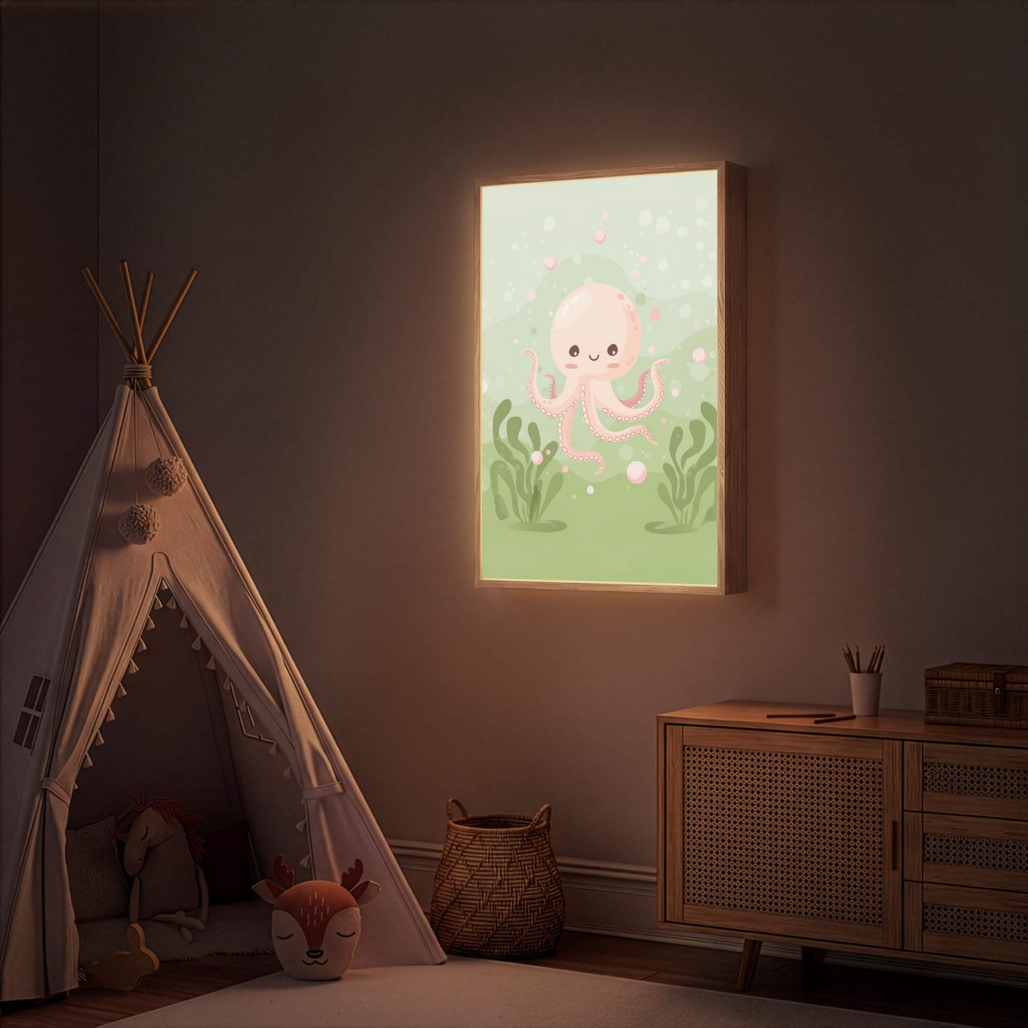 Kinder Nachtlicht 60x90 cm Tischlampe Kinderzimmer Kids Night Light Nachtlampe Baby Schlaflicht Licht Oktopus - Meerestiere - Grün - Unterwasser