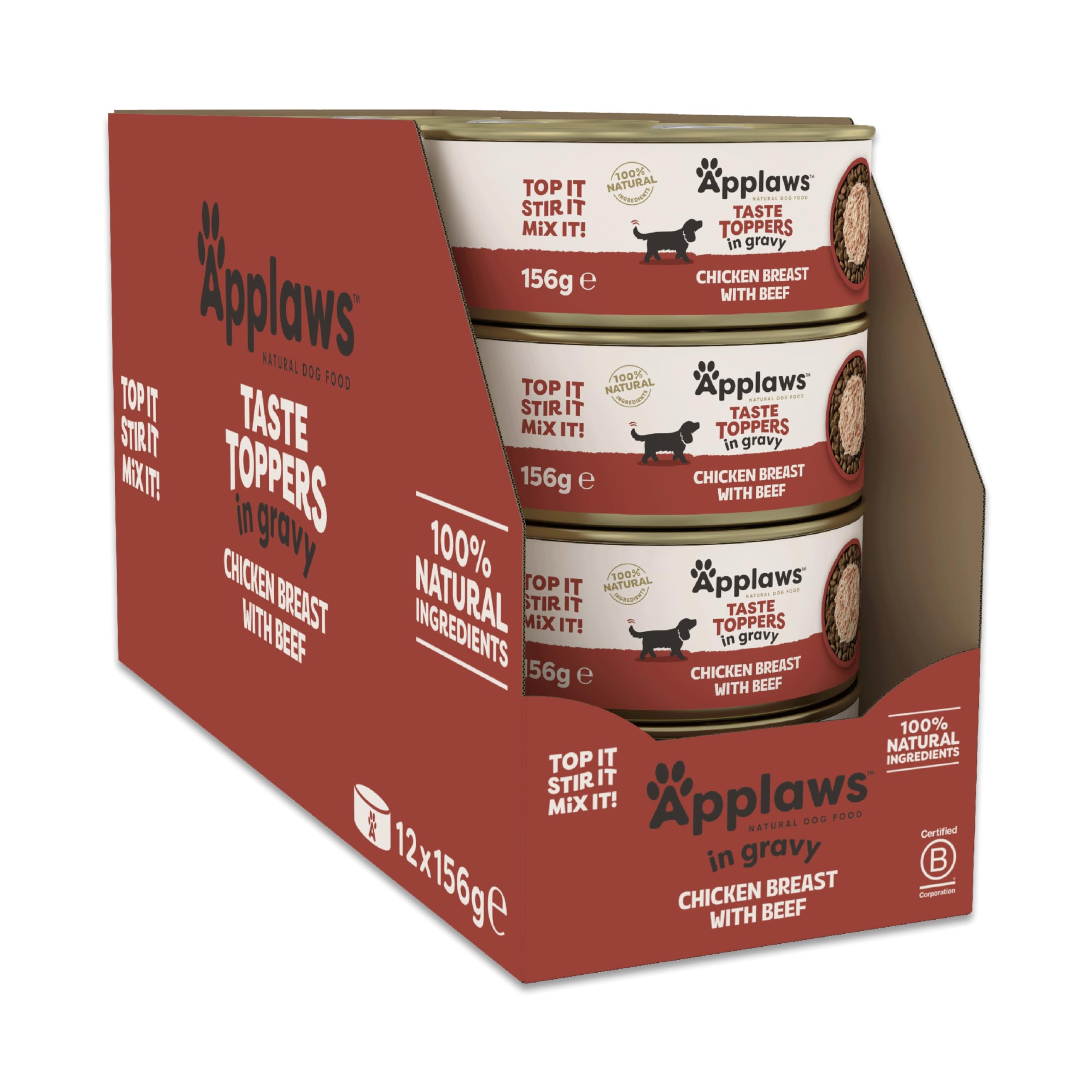 Applaws 100% Natural Wet Dog Food, Grain Free Chicken with Beef in Gravy Tin, 156g (Pack of 12)