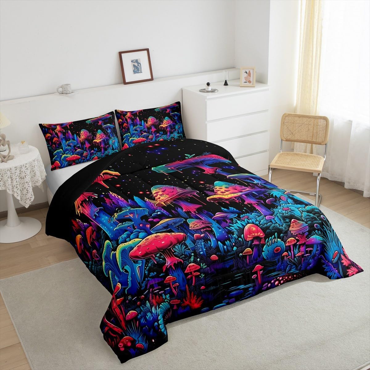 Feelyou Purple Mushroom Kawaii Comforter Set Twin Size Kids Gradient Mushroom Bedding Set Botanical Plant Theme Print Quilt Bed Set for Boys Girls Adults with 1 Comforter and 1 Pillowcases