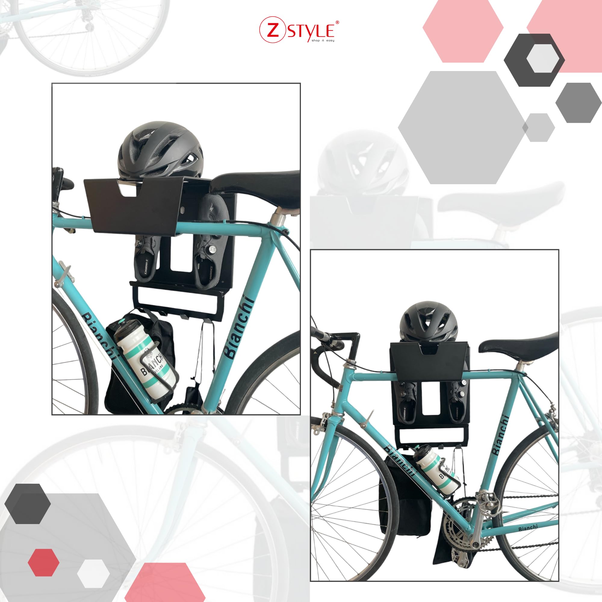 Supporto Da Parete Per Biciclette Porta Bici + Caschi + Ganci Porta Oggetti Per Garage o Casa Rack E-Byke Mtb Staffa