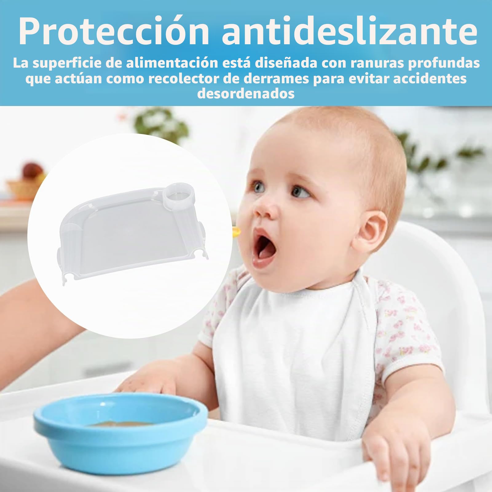 Bandeja de Comedor para bebé con Clip, Bandeja para Trona para Niños Pequeños con Recolector de Derrames, Mesa de Comedor con Clip para el Hogar